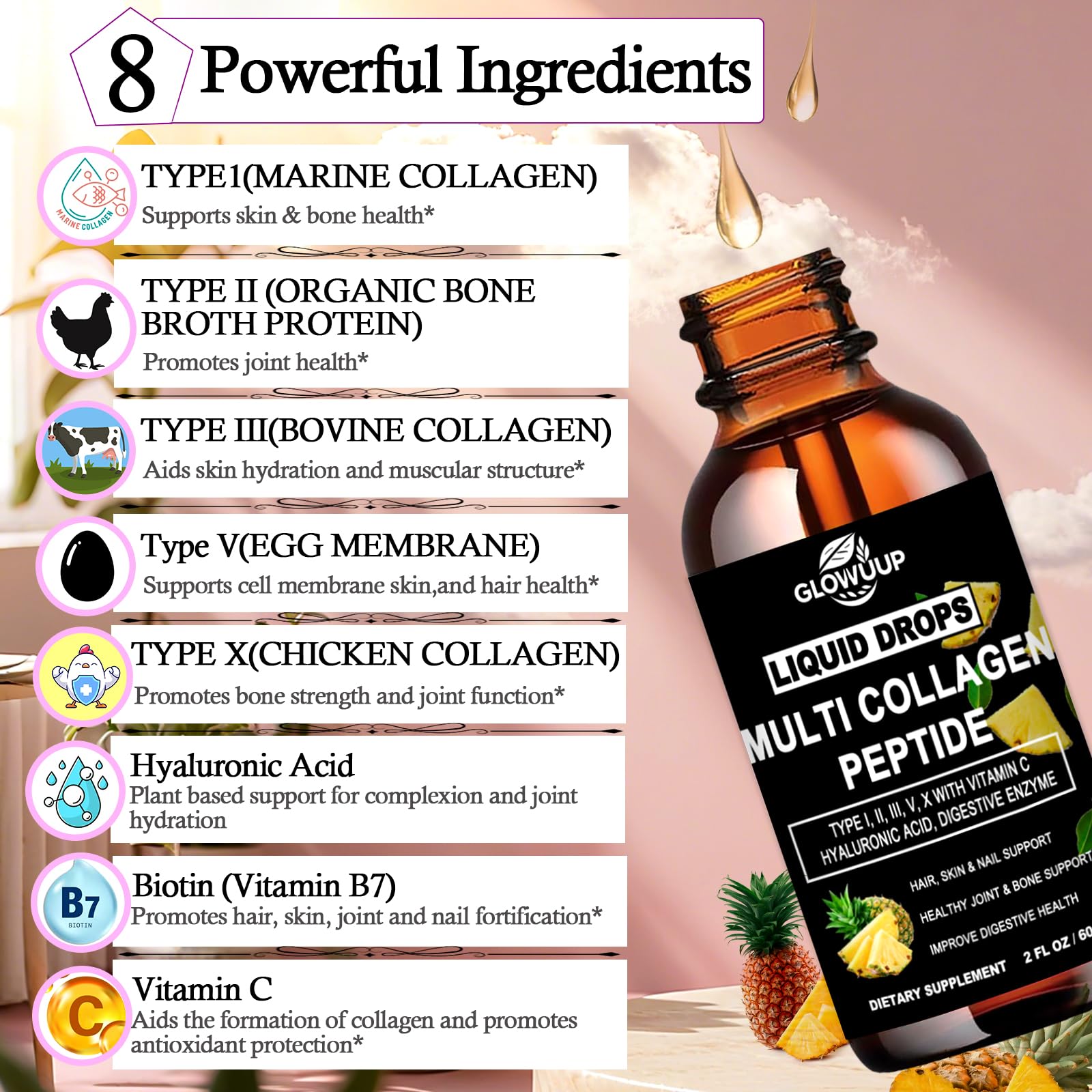 Liquid Collagen for Women Men,Multi Hydrolyzed Peptides Collagen Supplement — Amazon image 2