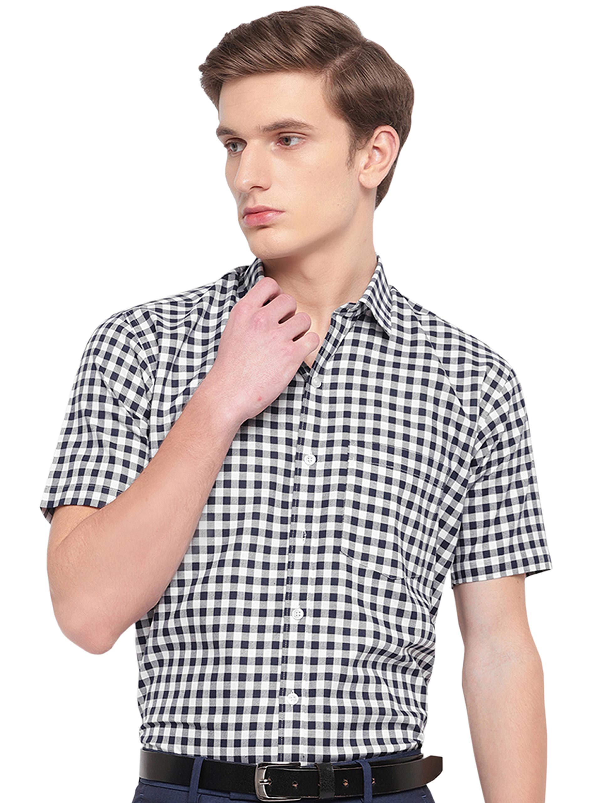 by Arihant Men's 100% Cotton Gingham Checks Half Sleeves Regular Fit Formal Shirt