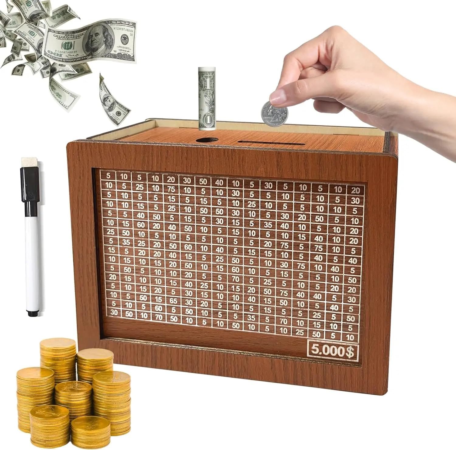 Retro Money Saving Box with Counter Money Saver Wooden