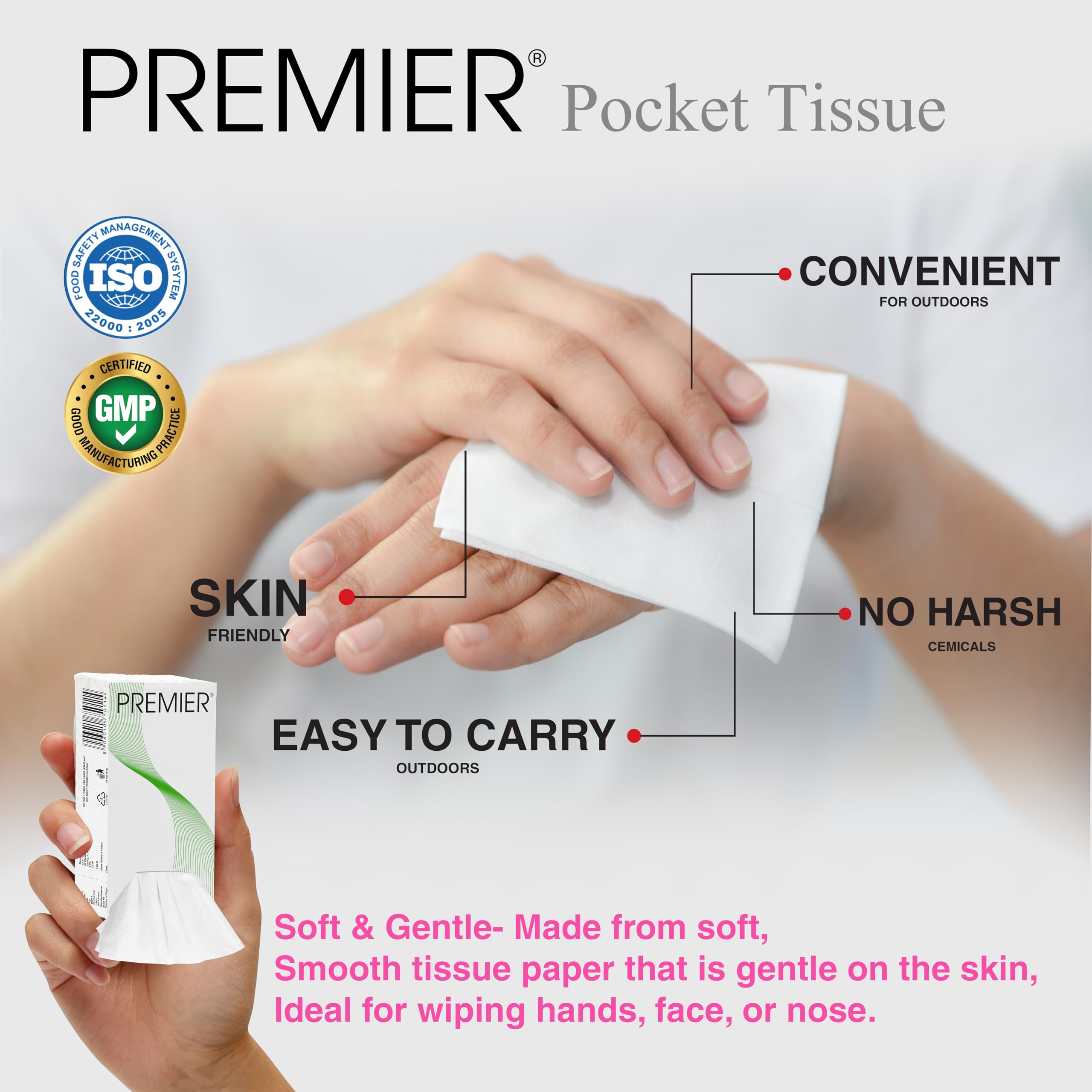Premier Pocket Hanky 2-Ply Soft Tissues - 15 Pulls per Pack | Ultra-Soft, Strong & Gentle | Travel-Friendly Facial Tissues | Pack of 10 for Home, Office & On-the-Go Hygiene - Image 5 thumbnail