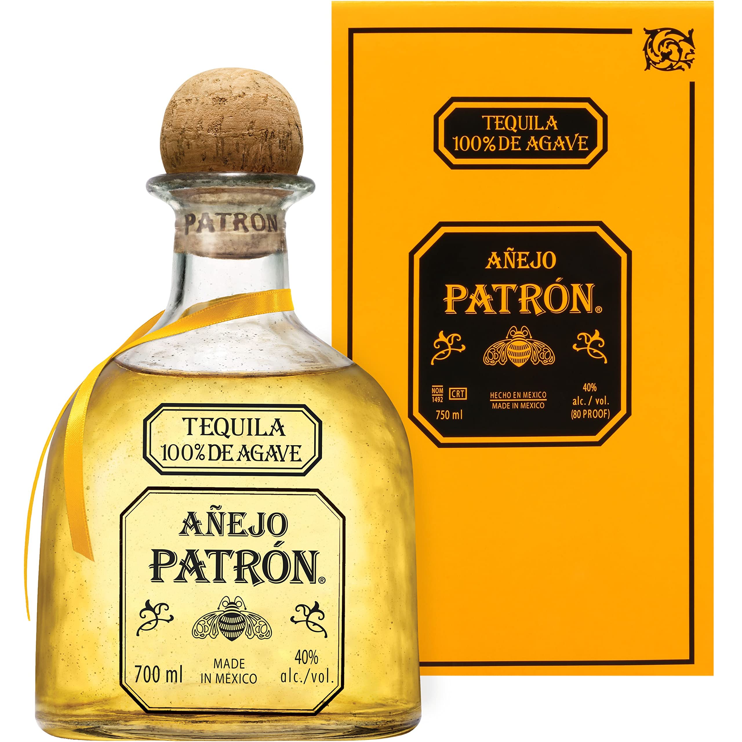 PATRÓN Añejo Premium Tequila, 40% vol., 70 cl / 700 ml, Tequila 100% de agave, elaborado artesanalmente en México, en pequeñas cantidades, con el mejor agave Azul Weber, añejado en barricas de roble