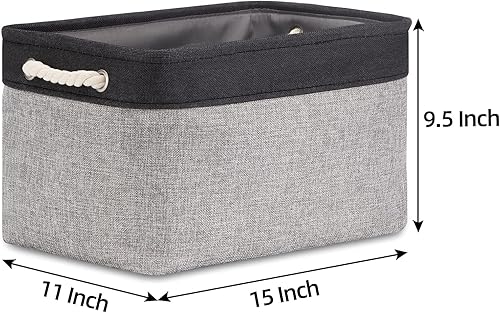 Miniatura 5 de Bidtakay Contenedores de almacenamiento de tela negra y gris, 2 grandes (16 x 11.8 x 11.8 pulgadas) + 3 medianos (15 x 11 x 9.5 pulgadas) para