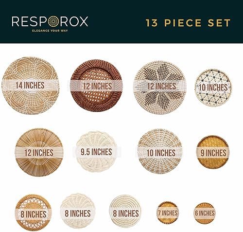 Miniatura 2 de RESPOROX ELEGANCE YOUR WAY Juego de 13 cestas tejidas colgantes para decoración de pared, cestas hechas a mano de bambú, ratán y pastos marinos