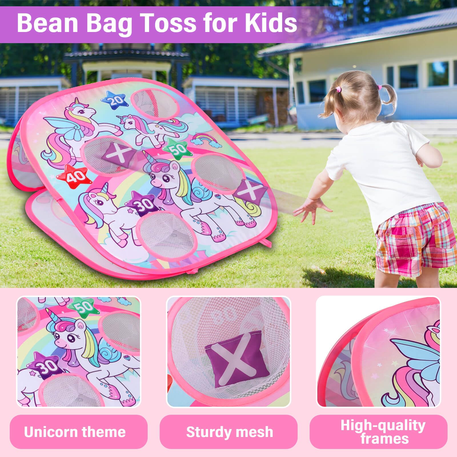 YOTOY Bean Bag Toss Game for Kids Outdoor Toys Age 3-8 Years Old: Unicorn Party Games, Backyard Yard Activities Outdoor Toys for Toddler, Birthday Gift for Girls 3 4 5 6 7 8 Year Old