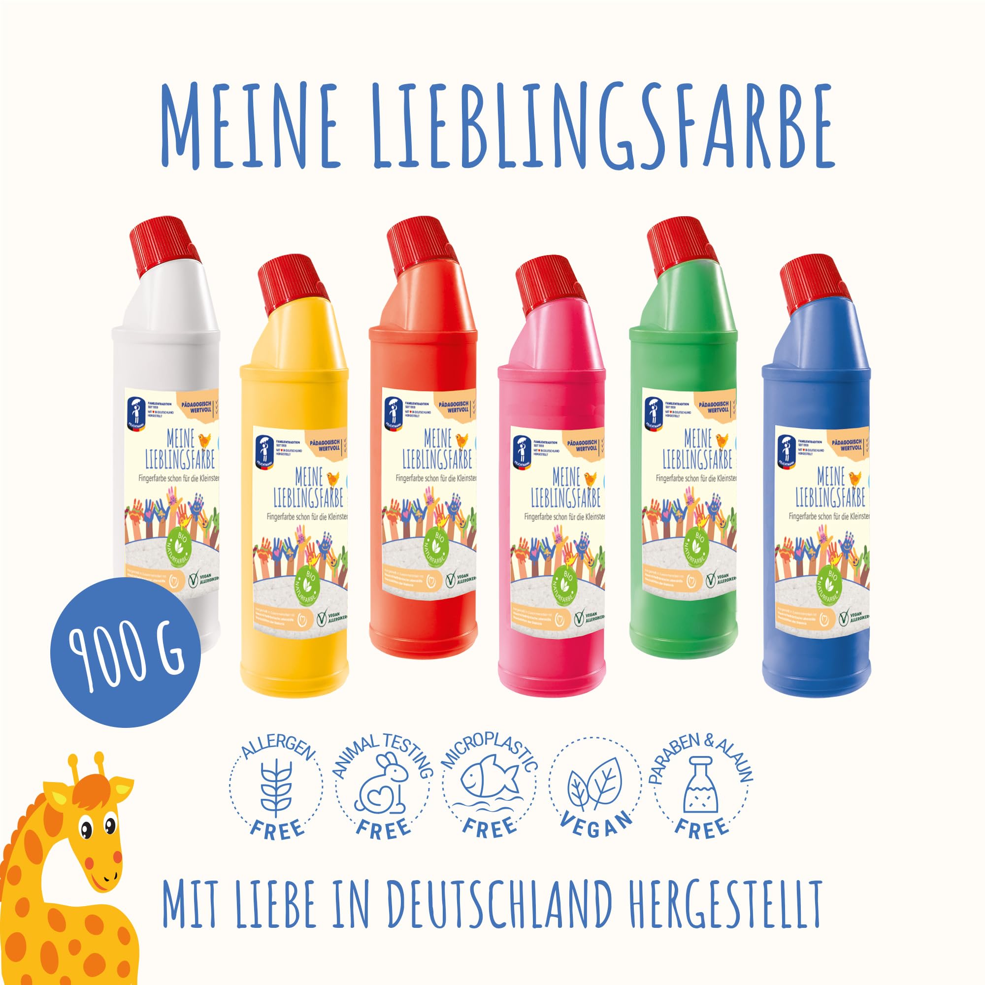 Feuchtmann MEINE LIEBLINGSFARBE im 6-er Pack I je 900g ungiftig cremige Fingerfarbe, hautfreundliche Fingermalfarbe auf Wasserbasis