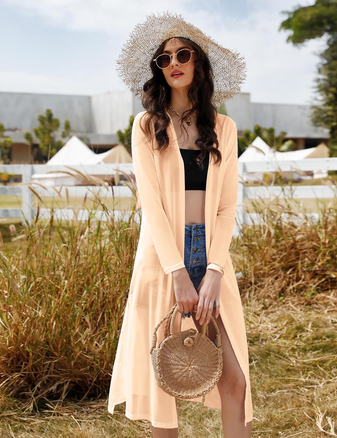 Totatuit Long Summer Cardigan for Women Lightweight Open Front Tops Solid Duster Swimwear Beach Cover Up - Image 2