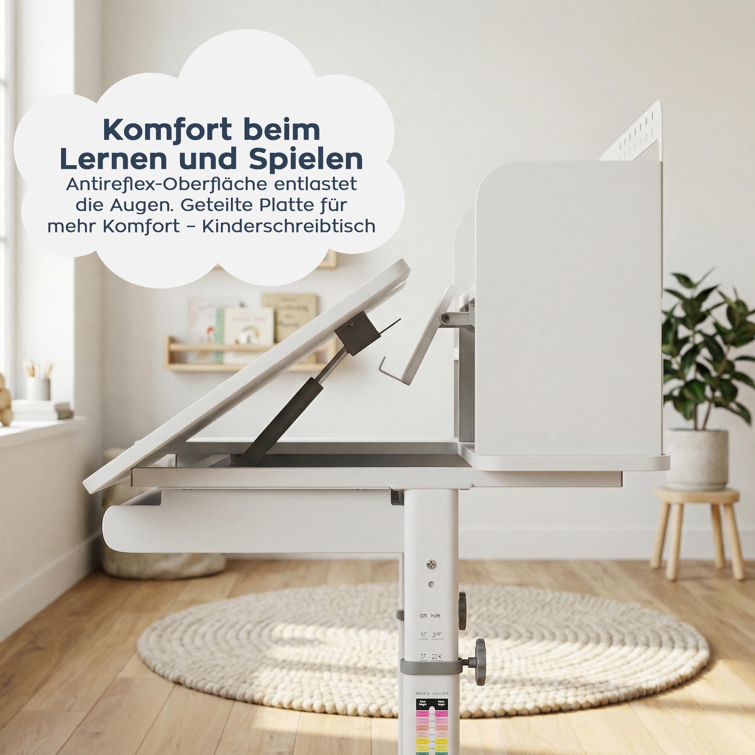 MARK ADLER Study 5.7 Kinderschreibtisch Höhenverstellbar – Schreibtisch Kinder – Lerntisch Kinder Ergonomisch – Neigbare Tischplatte – Mit Schublade Ablage und Buchstütze – Grau