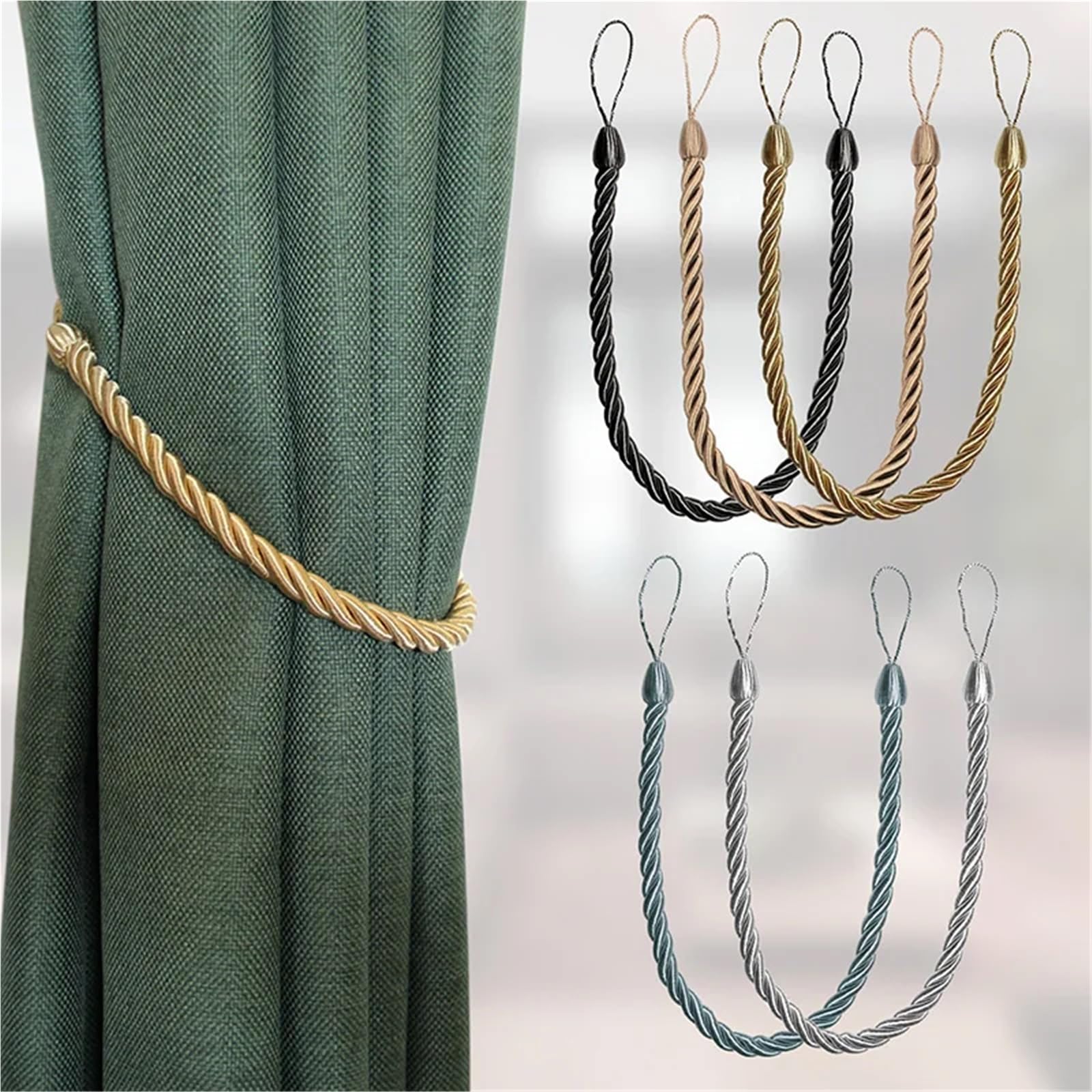 Lot de 10 embrasses de rideaux tissées à la main - Avec boucle - Accessoires décoratifs pour la maison - Bleu marine