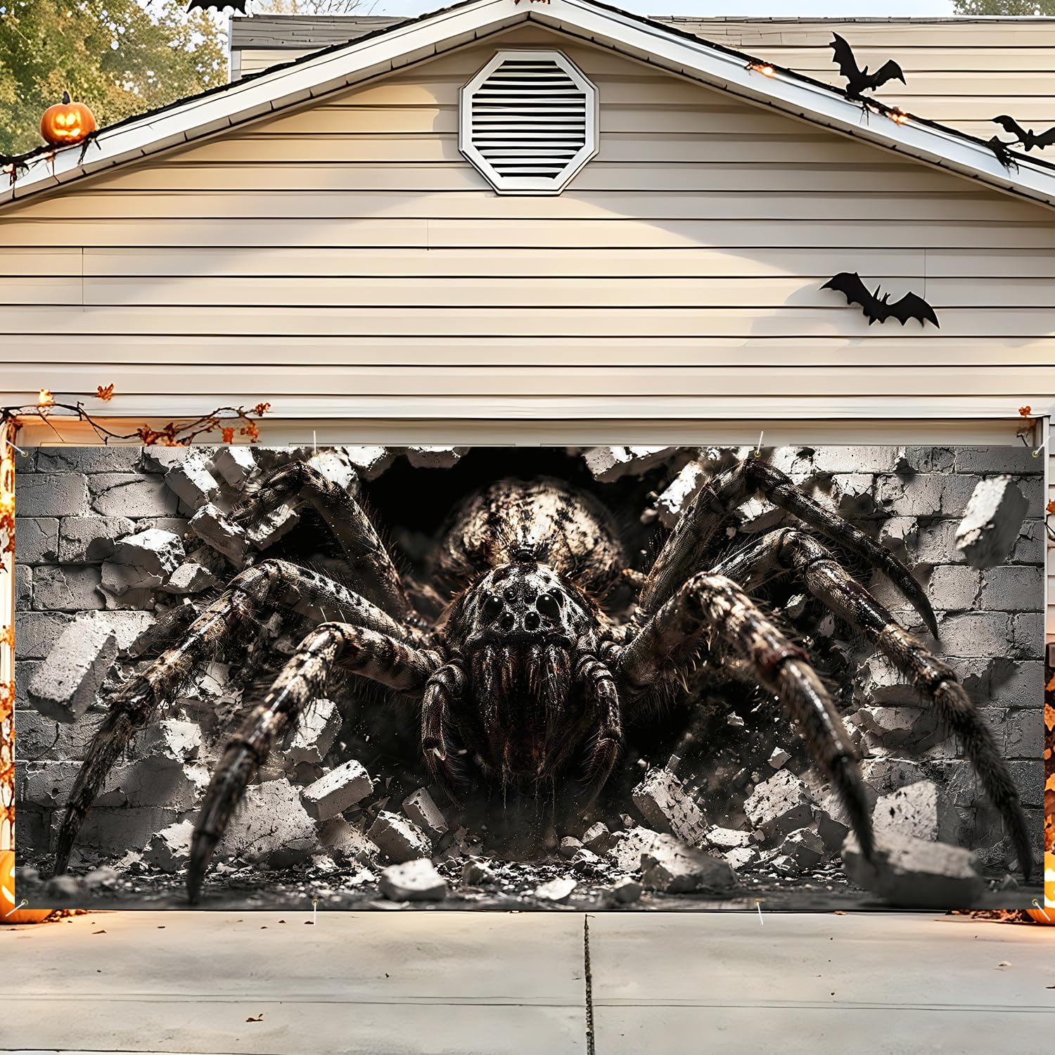 Halloween Garage Door Decorations 6 x 13 ft, 3D Spider Cover