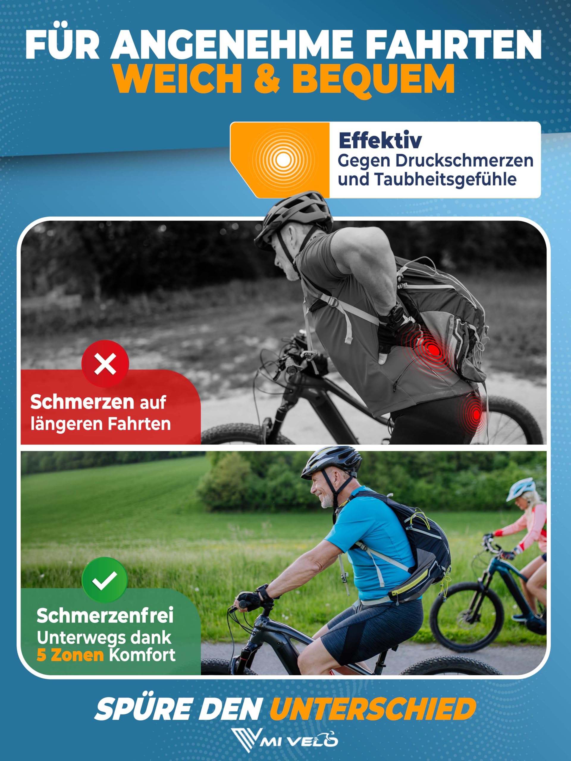 MIVELO Comfort PRO Fahrradsattel Memory Foam - Atmungsaktiv I Fahrrad Sattel Damen I Fahrradsattel Herren bequem & ergonomisch I Sattel für maximalen Fahrtkomfort