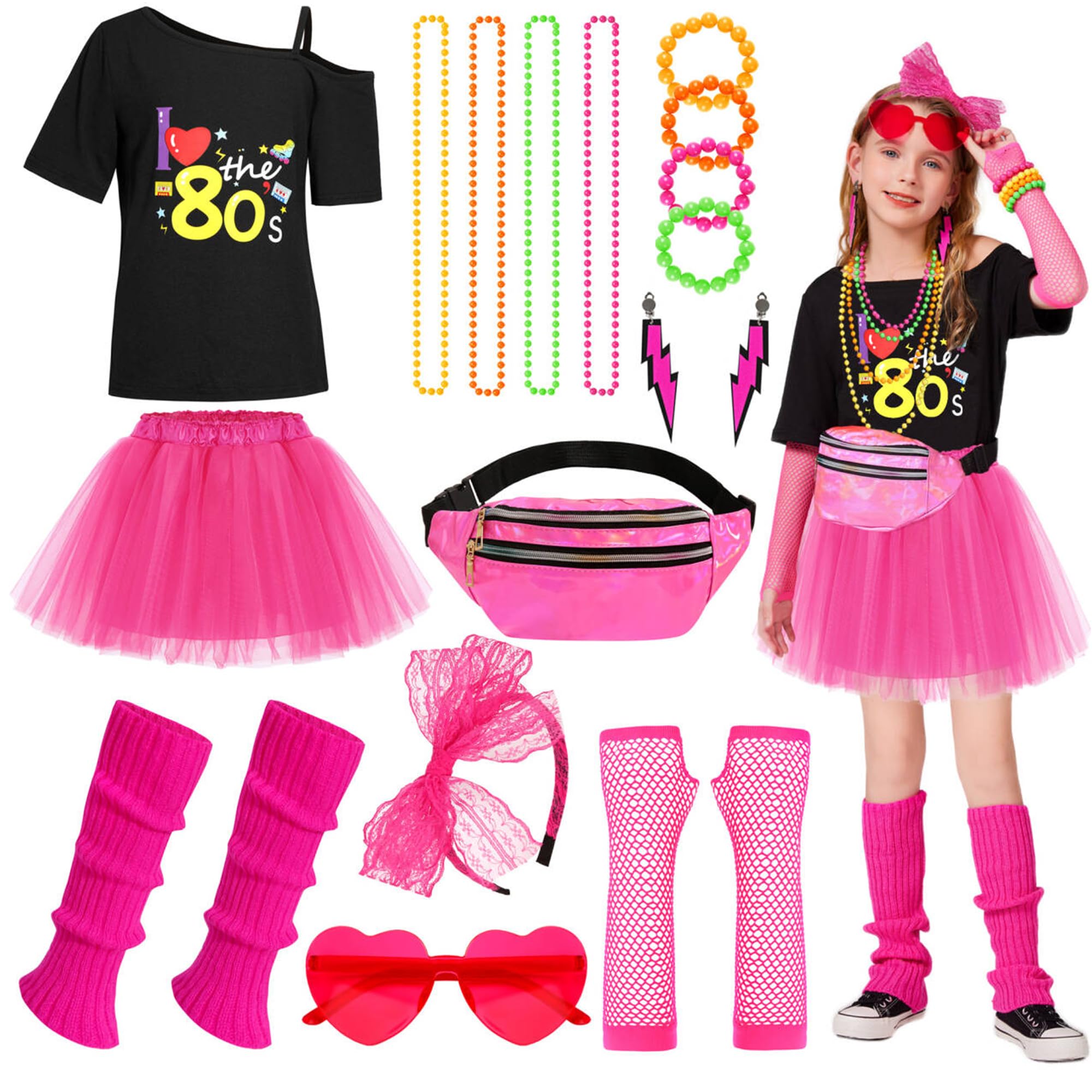 Girls 80s Costume Accessories Set Kids 80s Outfit Costume Halloween