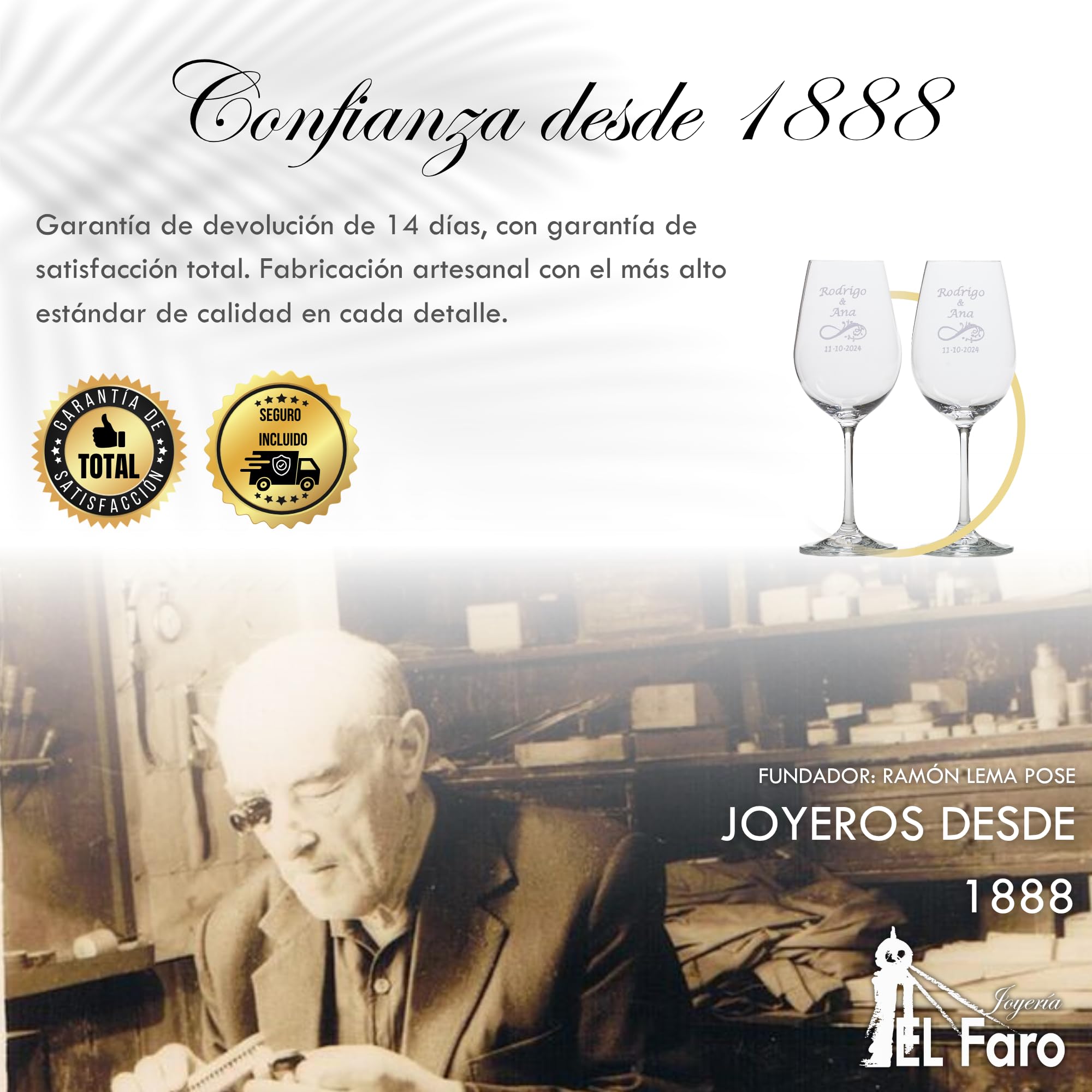 JOYERIA EL FARO | Copas de vino personalizadas | Estuche premium incluido | Brinda y celebra el amor (Infinito)