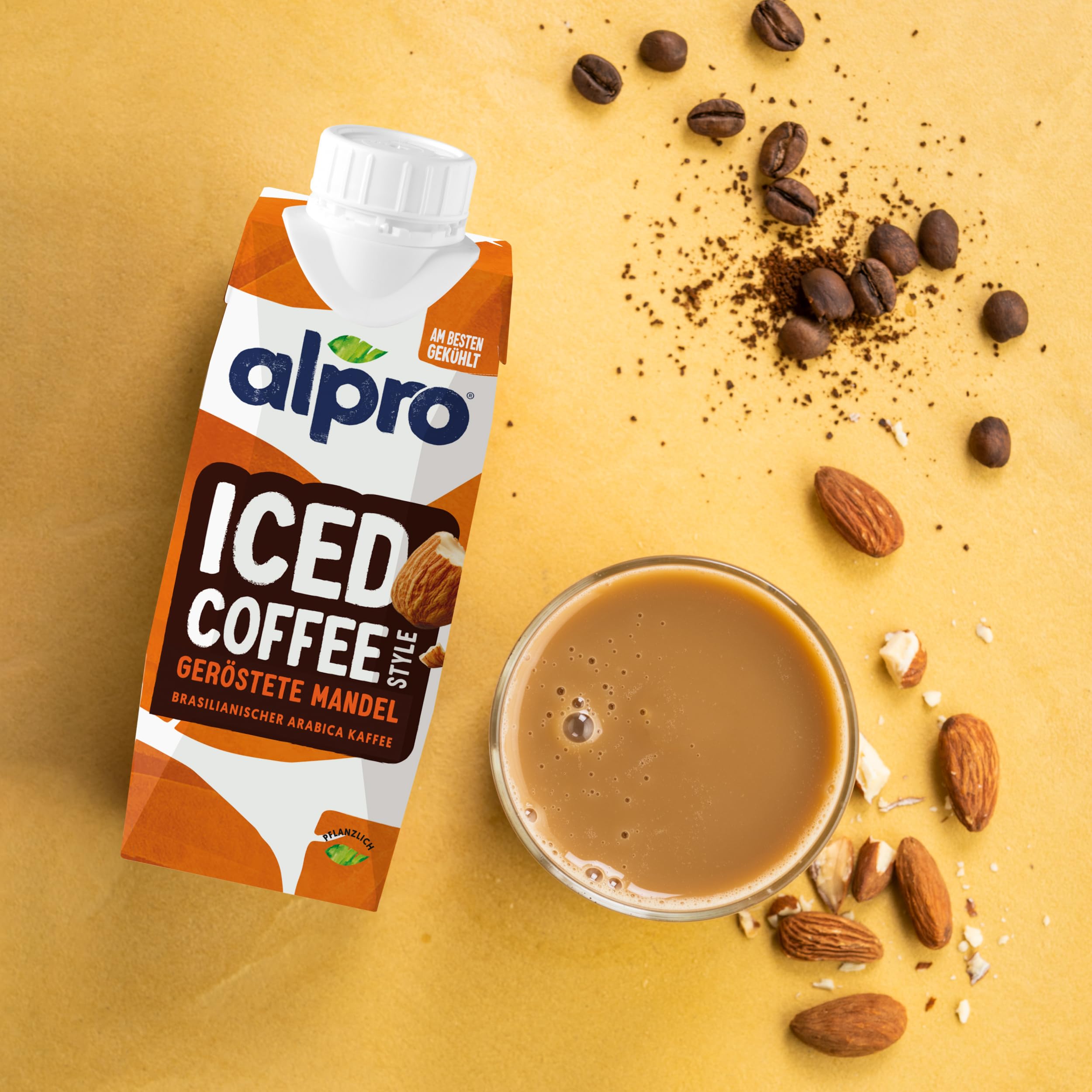 Alpro Iced Coffee Geröstete Mandel – Kaffee mit Mandeldrink – Von Natur aus laktose- und glutenfrei – Vegan und ideal für unterwegs – 15 x 250 ml