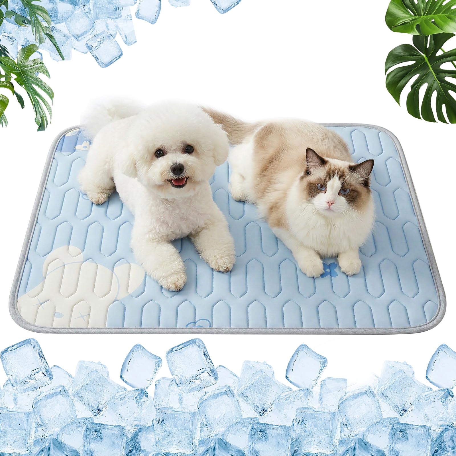 Qoosea Alfombra Refrescante para Perro y Gato, Seda de Hielo Manta Refrigerante para Animales No Tóxicas Pet Cooling Mat, Alfombrilla de Refrigeración Esterilla de Dormir Suave - 50 * 40CM