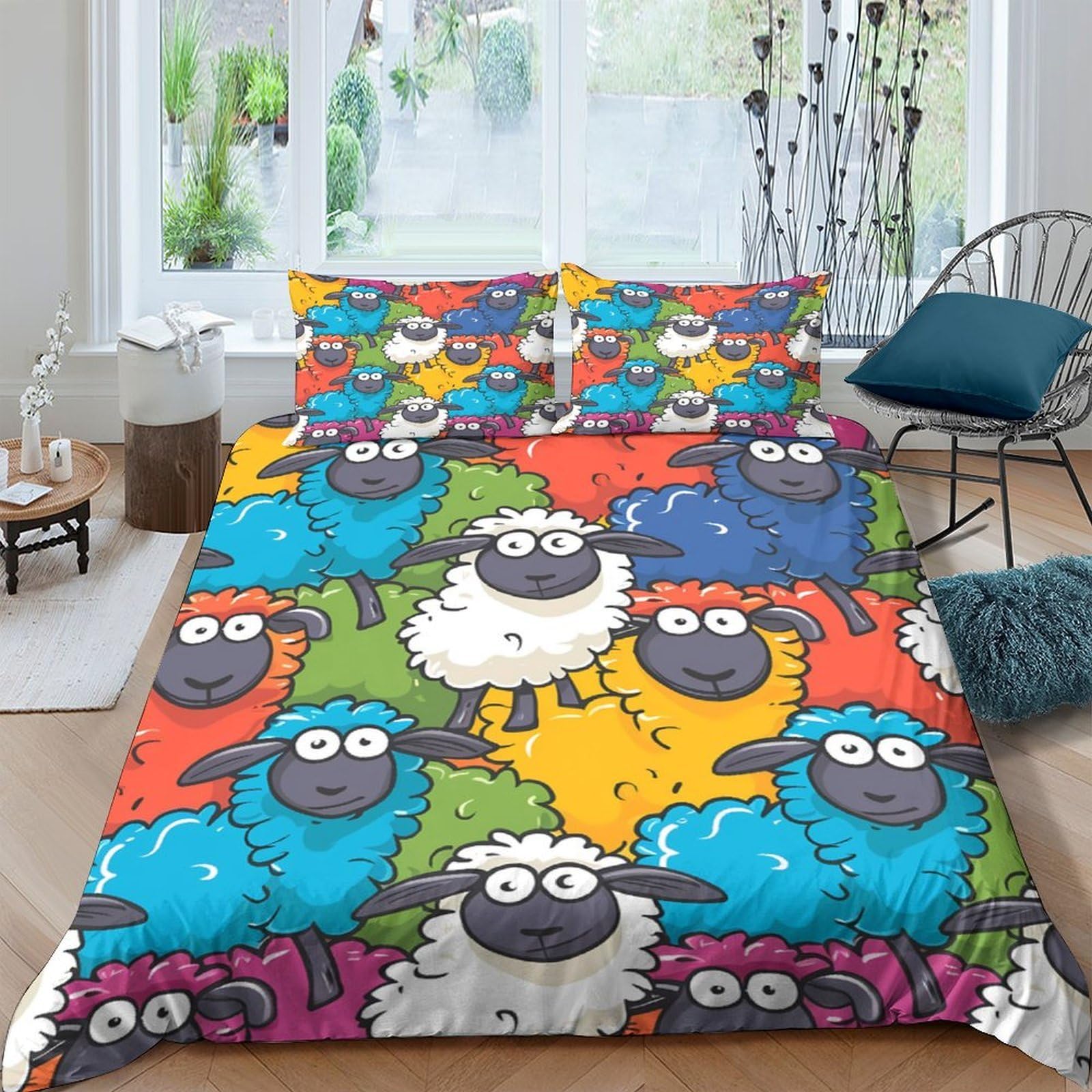 Ctjqhvkz Style-9 3D Printed Colorful Cartoon Sheep Fitted Sheet Microfiber Anti-Slip Bed Cover For Bedroom Dorm Mattress Protector Decor Single（135X200cm）