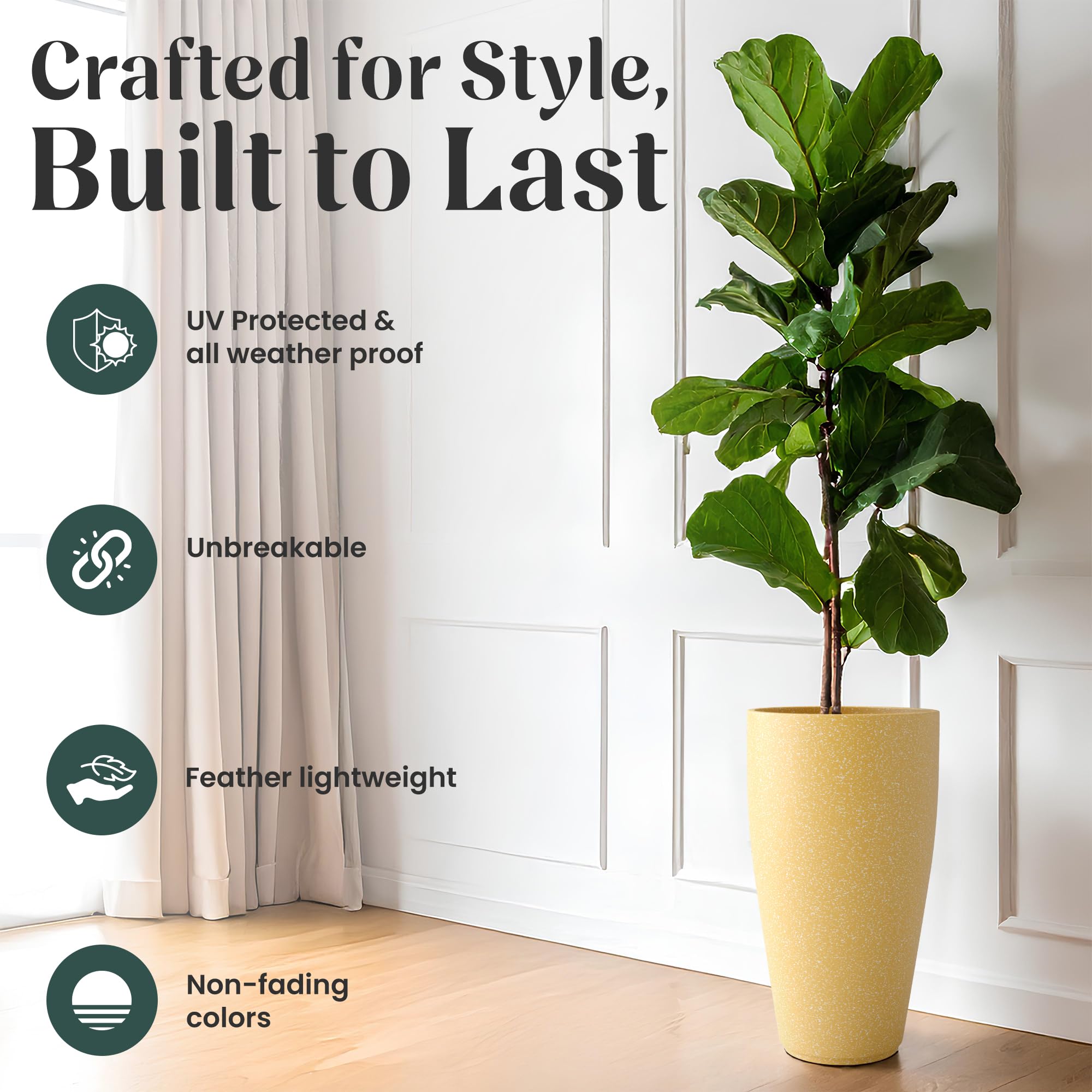 YUCCABE ITALIA FOXB VNR 18 INCH Pots for Plants Highly Durable Polymers Lightweight Indoor Outdoor Tall Flower Pot Gamla Tree Planter Container Planters for Living Room, Balcony,Garden, Beige 3