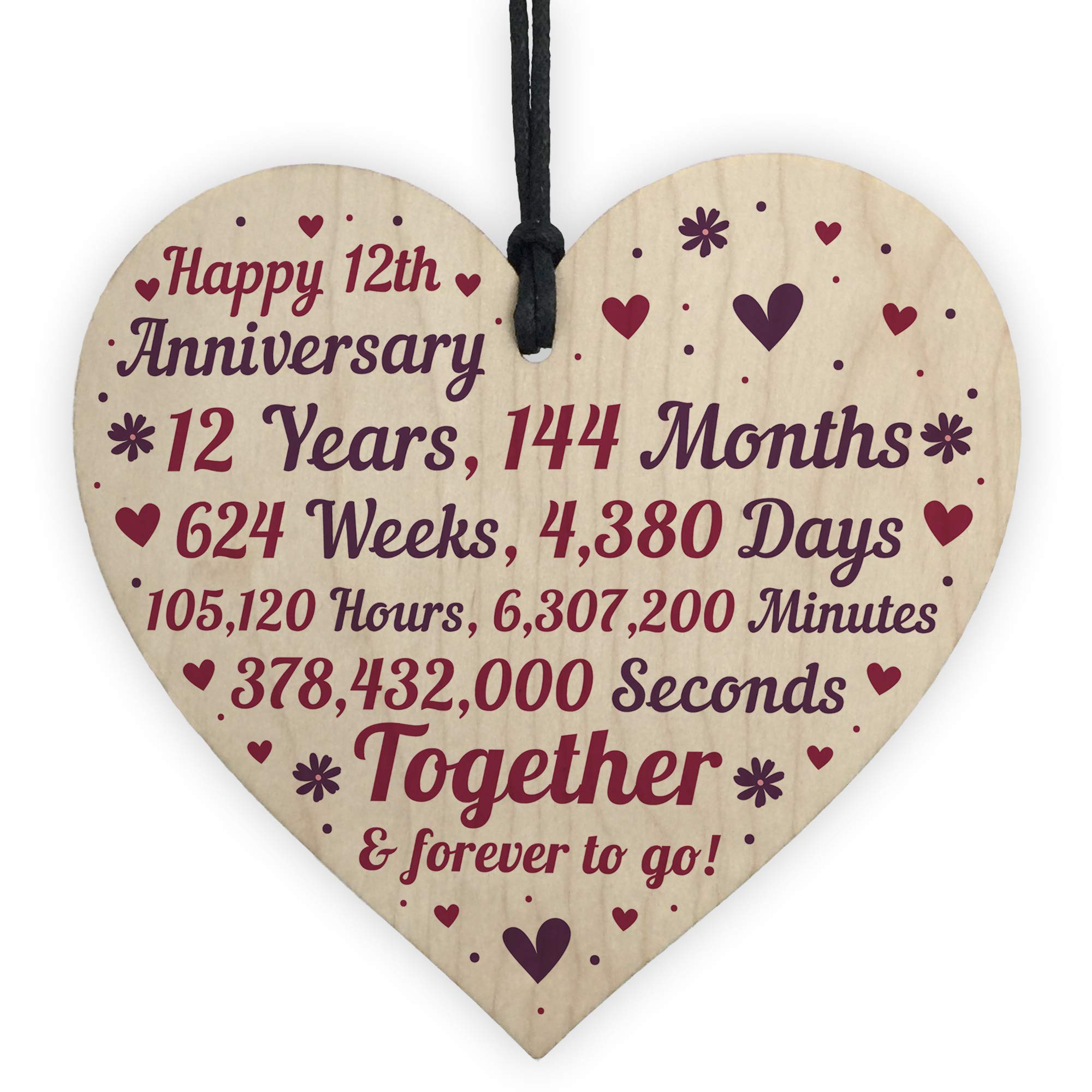 RED OCEAN Anniversary Handmade Wooden Heart To Celebrate 12th Wedding Anniversary For Husband Wife Boyfriend Girlfriend