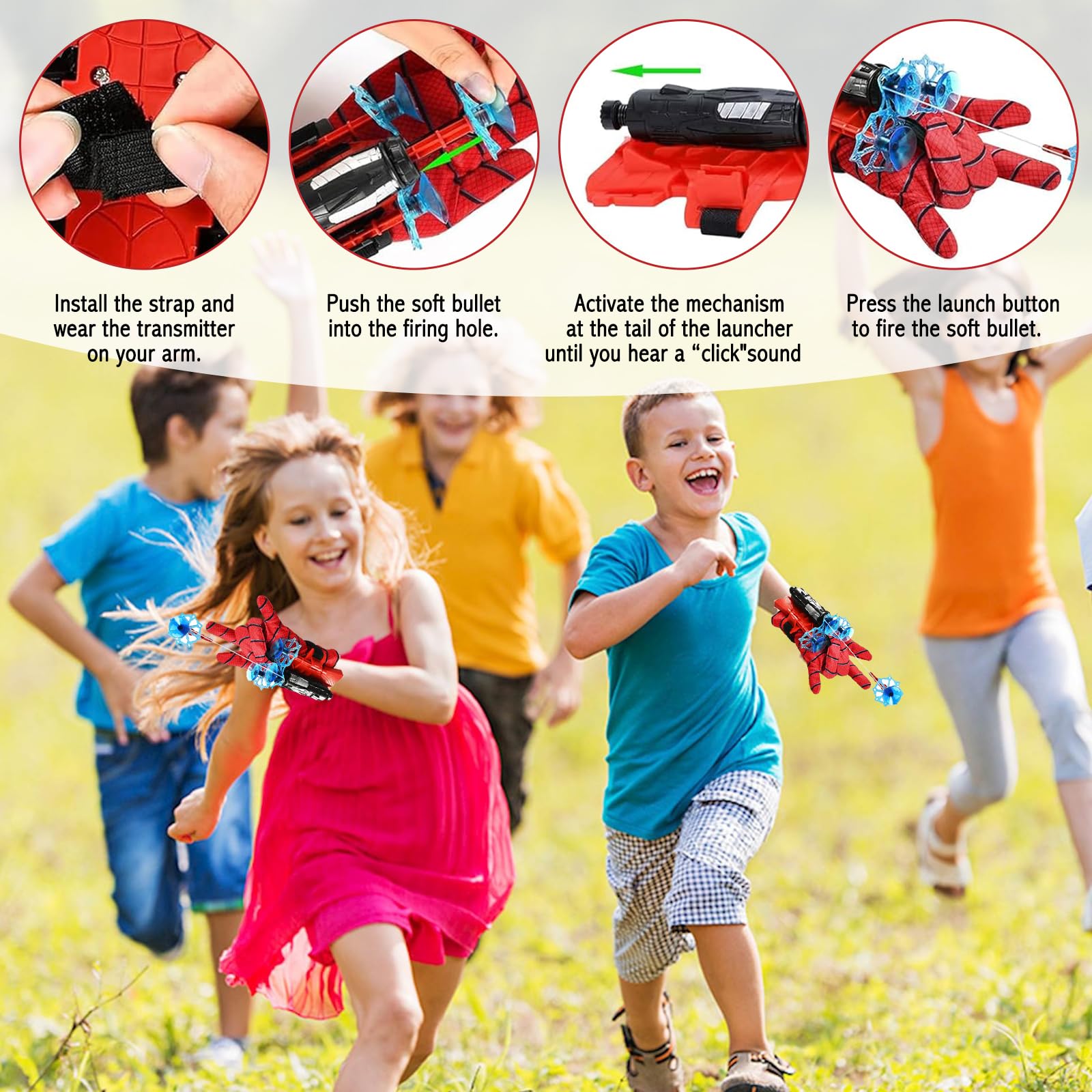 Set Guanti Spider Launcher - 2 Guanti Con Freccette A Ventosa | Giocattolo Cosplay Per Bambini - Foto 9