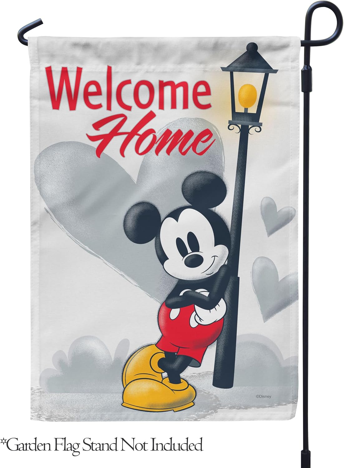 Flagology, Disney Mickey Love Welcome Home Lamppost – Garden Flag 12" x 18", Outdoor Flag, Exclusive Premium Fabric, Officially Licensed Disney, Valentine's Day