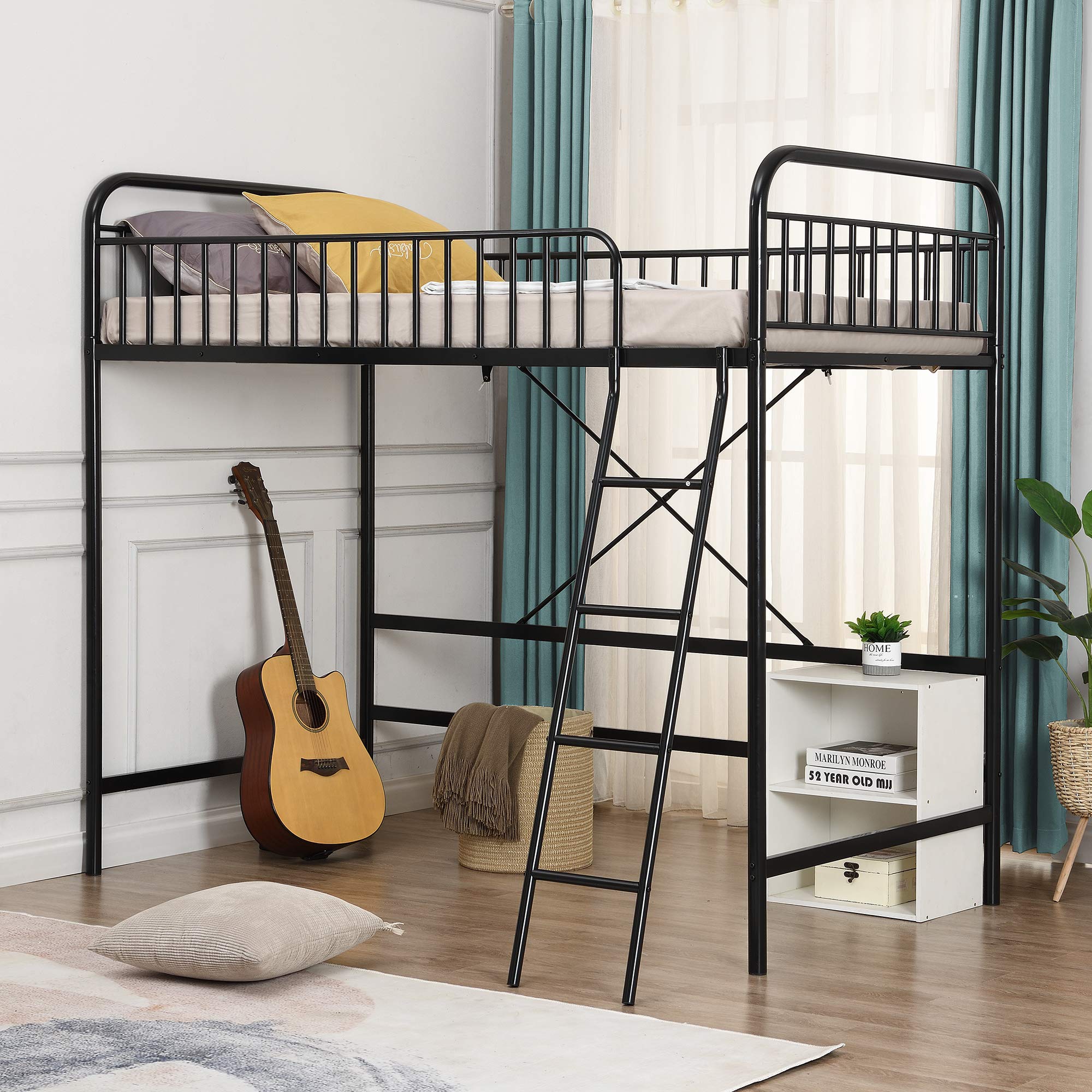 Buy Polibi Twin Size Metal Loft Bed with FullLength Guardrail and