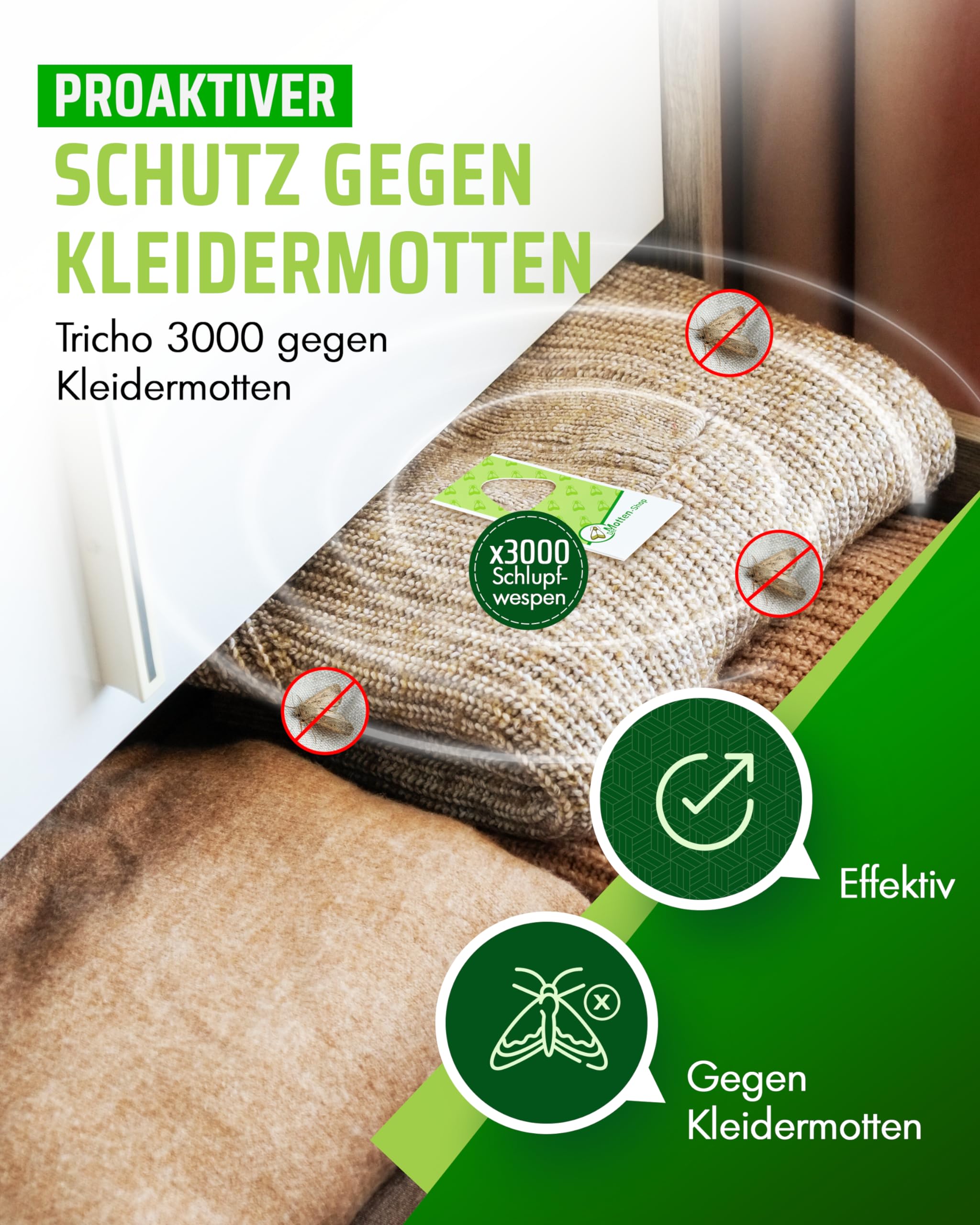Der Motten-Shop® | 1 Karte à 5 Lieferungen | Schlupfwespen gegen Kleidermotten | biologische & nachhaltige Mottenbekämpfung | umweltfreundliche und giftfreie Alternative