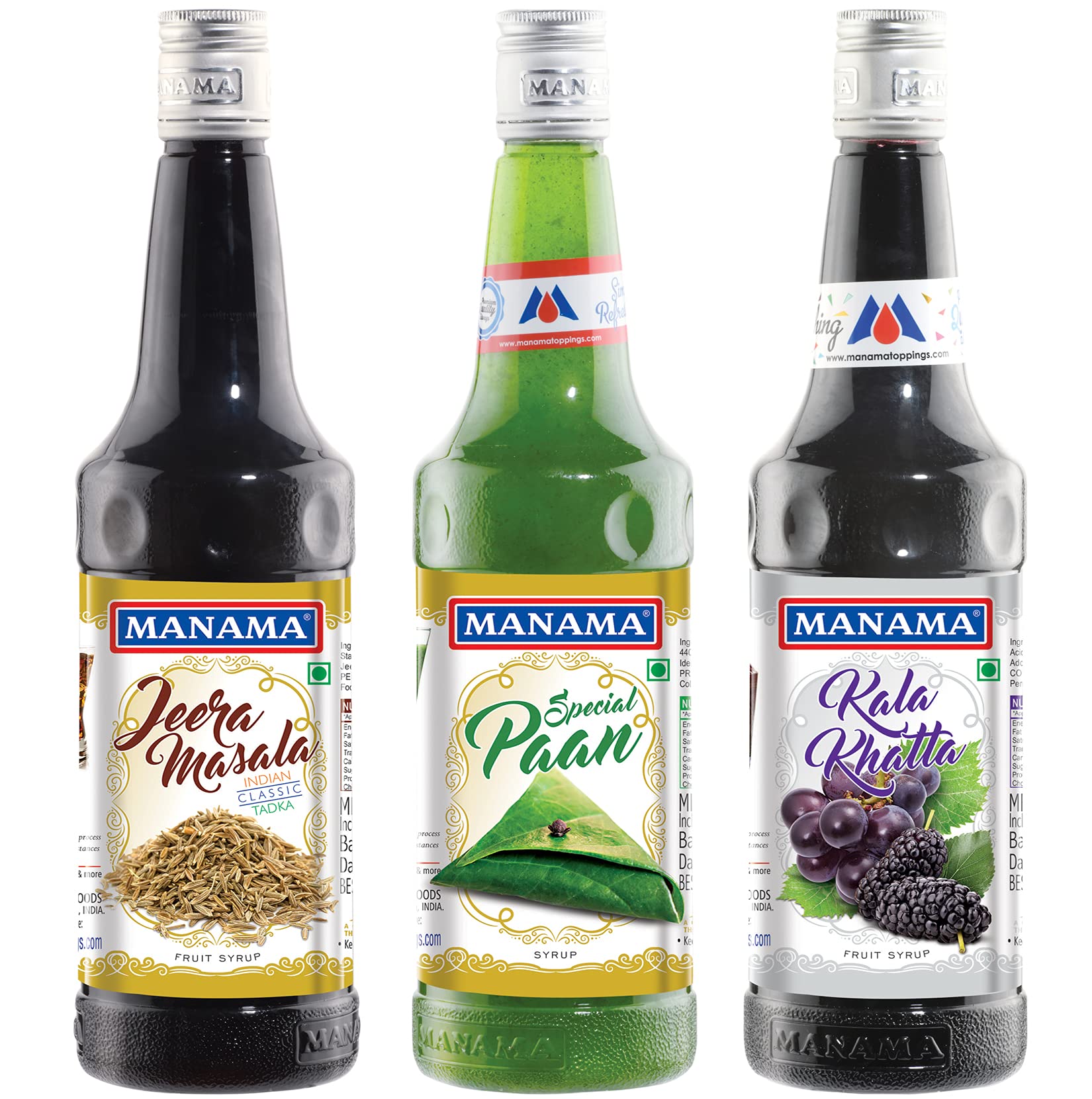 Manama Jeera Masala Syrup, Paan Flavoured Syrup and Kala Khatta Flavoured Syrup, 750ML Each, Pack of 3 (B0982J8NQQ) Amazon Price History, Amazon Price Tracker