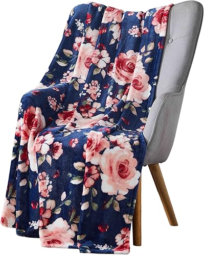 Miniatura 1 de Serafina Home Manta Vel Suave y duradero forro polar para cama o sofá (gris con rosas amarillas, 50 x 60 pulgadas)