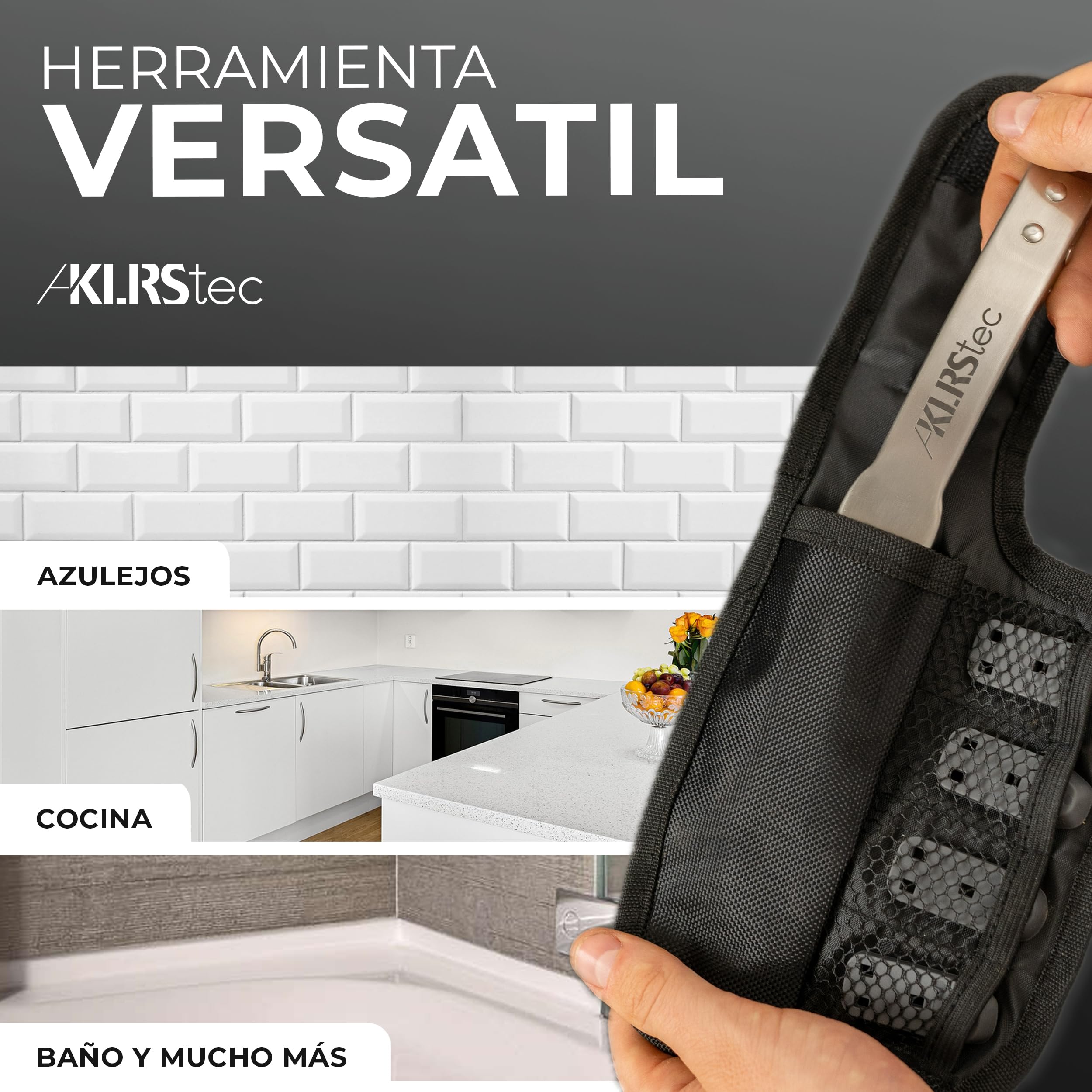 KLRStec Herramienta profesional removedor de juntas [100% acero inoxidable] Resistente multiherramienta rascadora 4 en 1 - Juego de herramientas para remover y renovar juntas de silicona