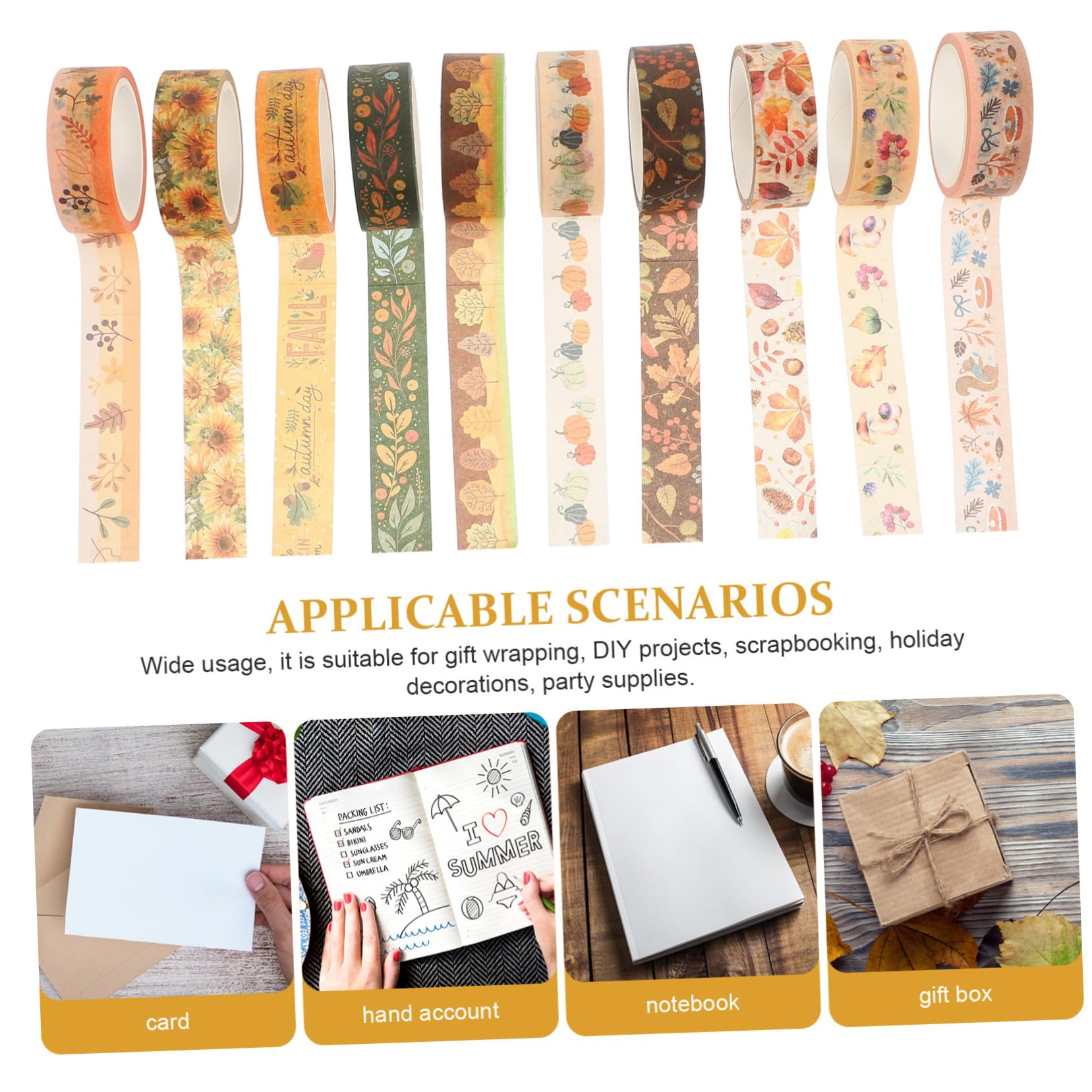 STOBOK 40rollen Teiliges Dekorative Washi Tapes Mit Herbstlichen Kürbis Und Sonnenblumenmotiven Für Scrapbooking Und -projekte Für Thanksgiving-dekorationen