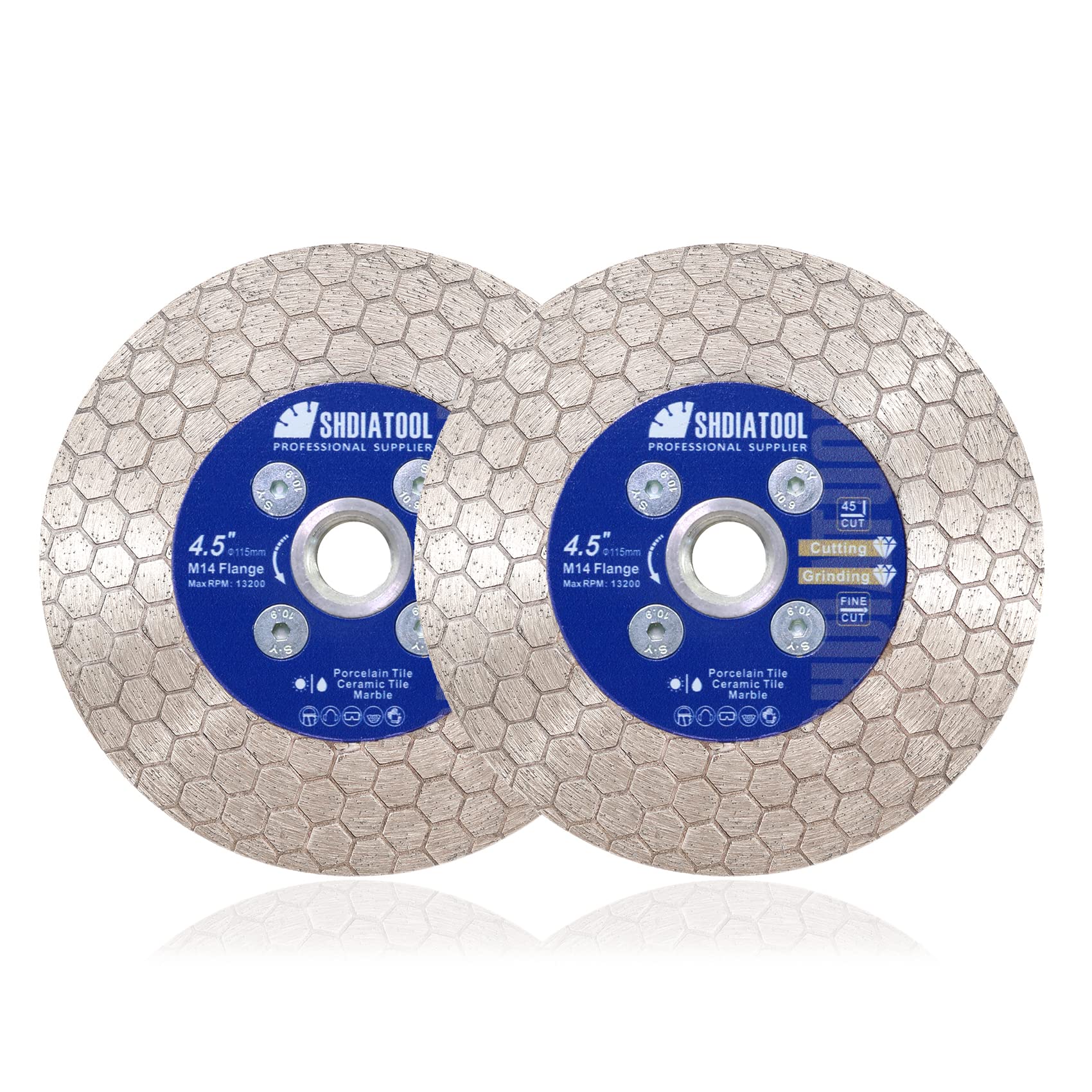 SHDIATOOL Tile Diamond Saw Blade Cutting Disc Wheel 4.5in/115mm 2pcs Cutting and Grinding Porcelain Tile Granite Marble Ceramic Masonry,2pcs