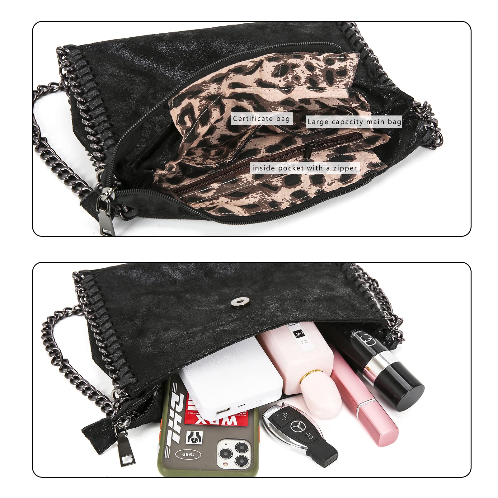 wewo Shoulder Bag Small Purses and Handbags Chain Strap Crossbody Bags for Women(Black)