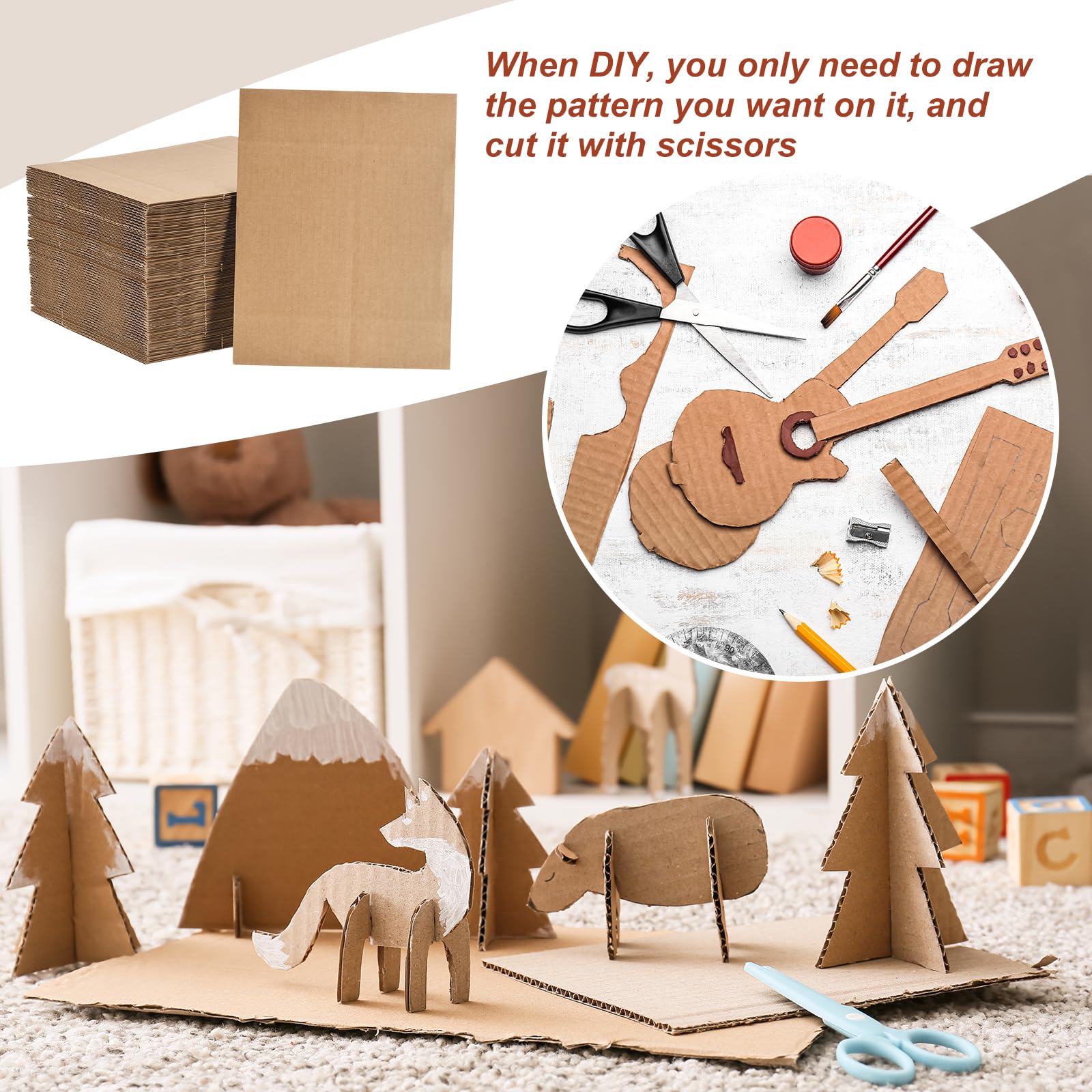 sourcing map 100 Paquet 11" x 8.5" Ondulé Carton Feuilles 1/8" Épais Plat Carton Remplissage Inserts Tampons pour Mailers, Emballage, Art Projets, DIY Artisanat