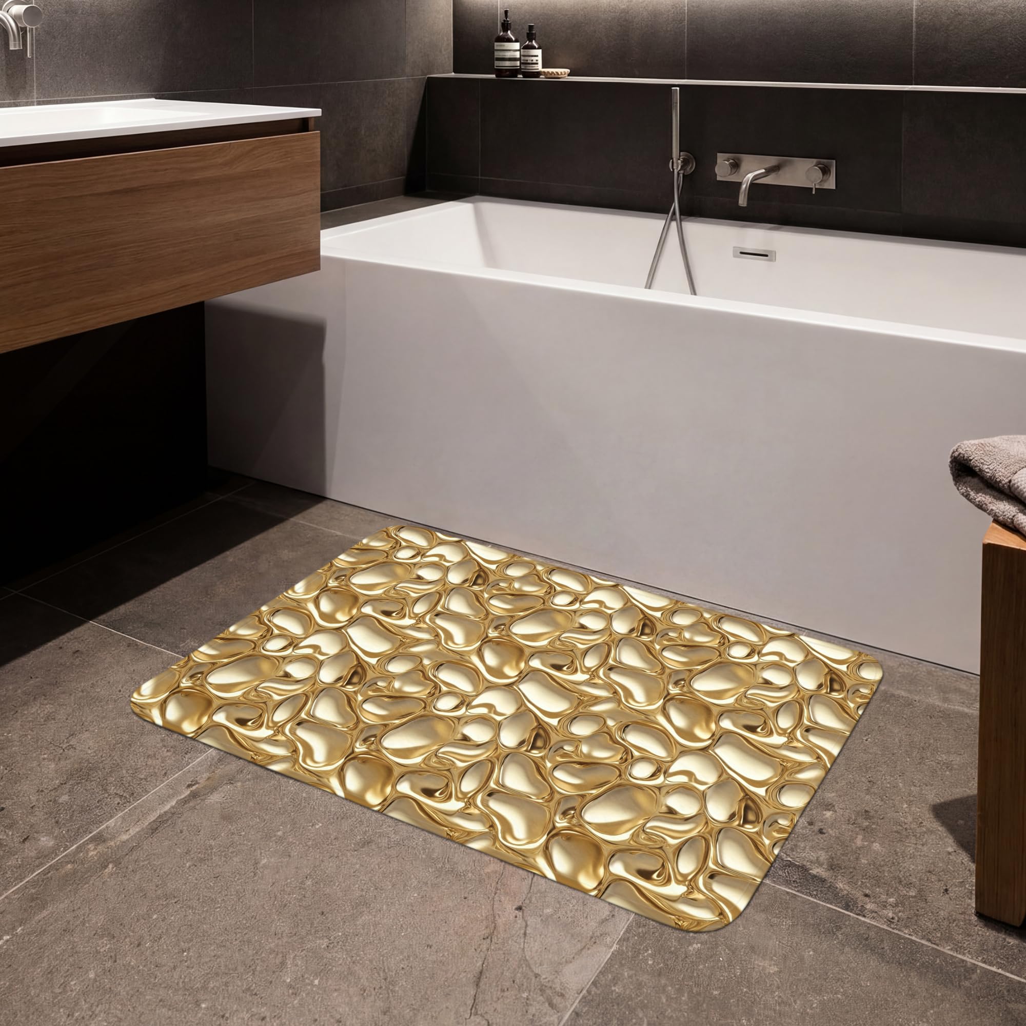 Tappeti Bagno Tappetino Doccia Assorbente Bath Mat Decorazioni | 90x60 cm - Rettangolare - Memory Foam Tappeto Lavabile Moderni Astratto - Moderno - Oro