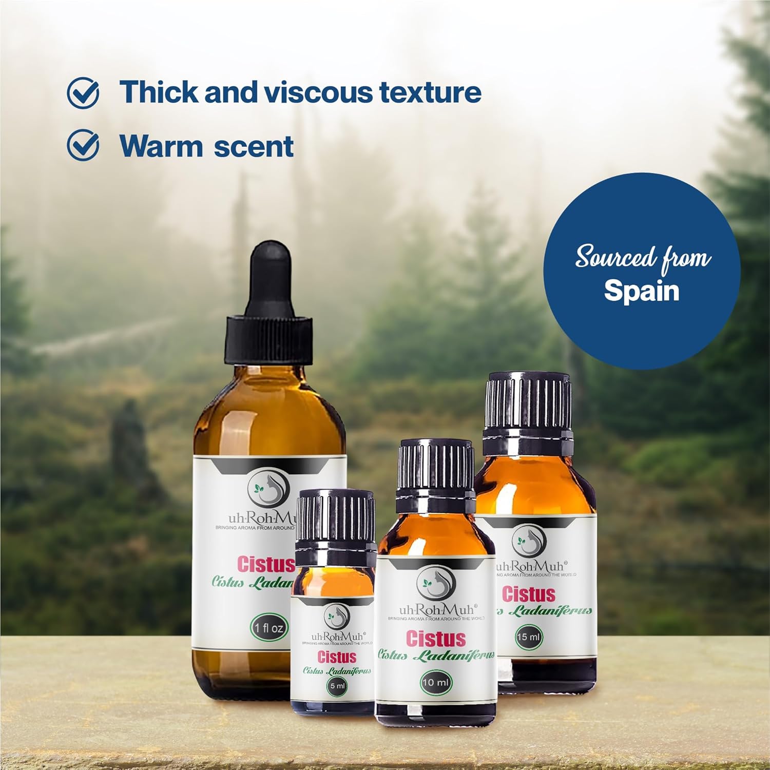 uhRohMuh Organic Cistus Ladaniferus Essential Oil - 100% Pure and Vegan, USDA Certified, Sourced from Spain, Rock Rose Oil, Perfect for Aromatherapy and Skin Care, 10ml