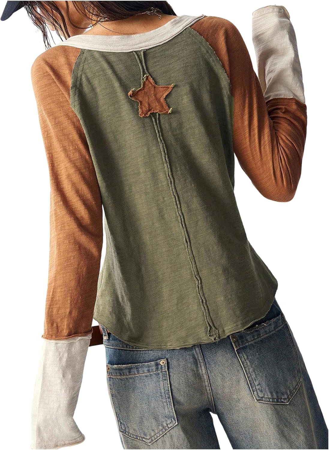 SOLY HUX Women's Color Block T Shirt V Neck Long Sleeve Tee Casual Fall Tops - Image 2