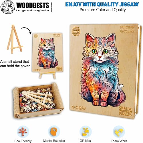 Miniatura 3 de WOODBESTS Rompecabezas de madera para adultos, rompecabezas de gato persa (L, 300 piezas, 16.5 x 11.1 pulgadas), hermosa caja de madera,