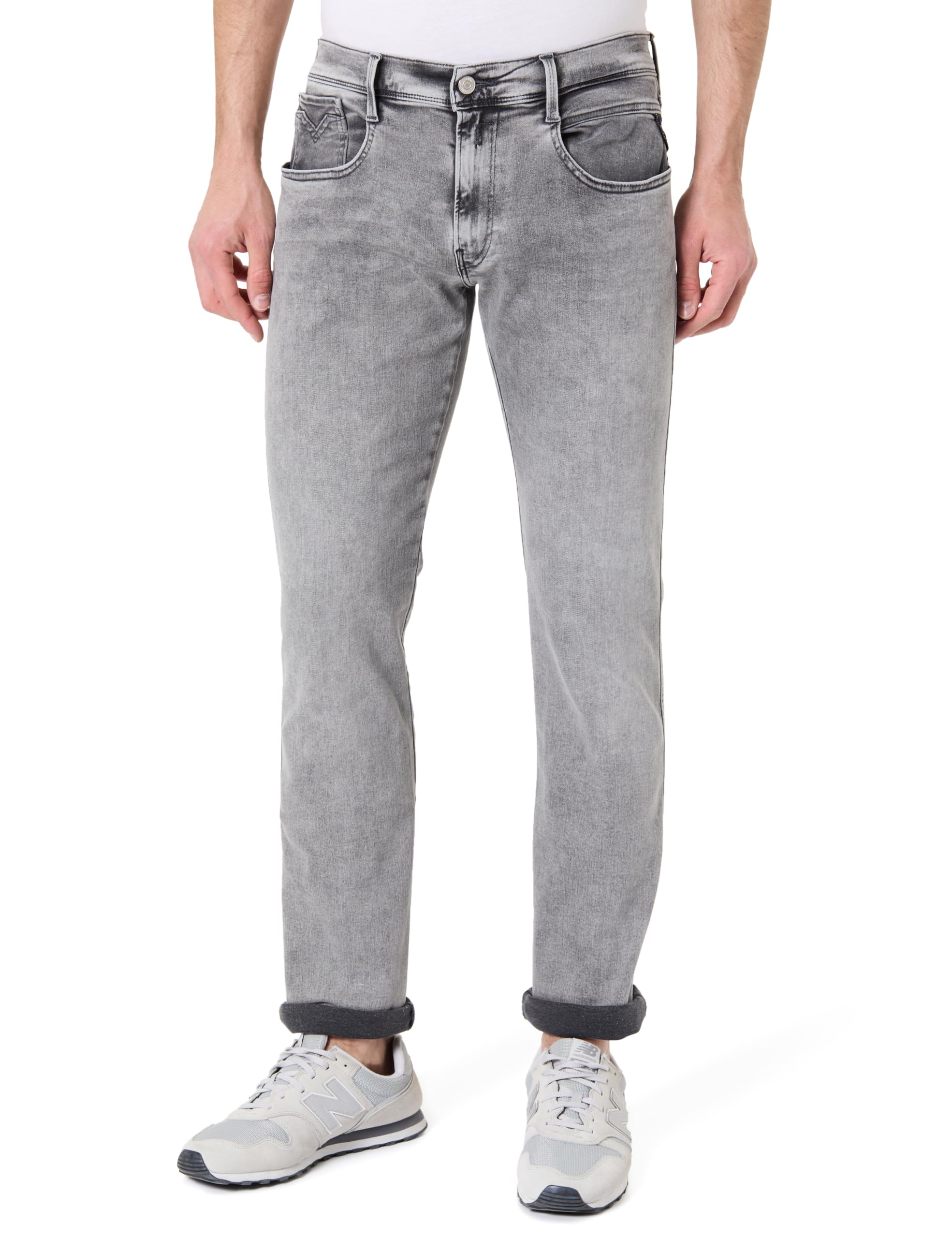 Replay Herren Jeans Anbass Slim-Fit Hyperflex mit Stretch, Grau (Medium Grey 096-1), 36W / 34L