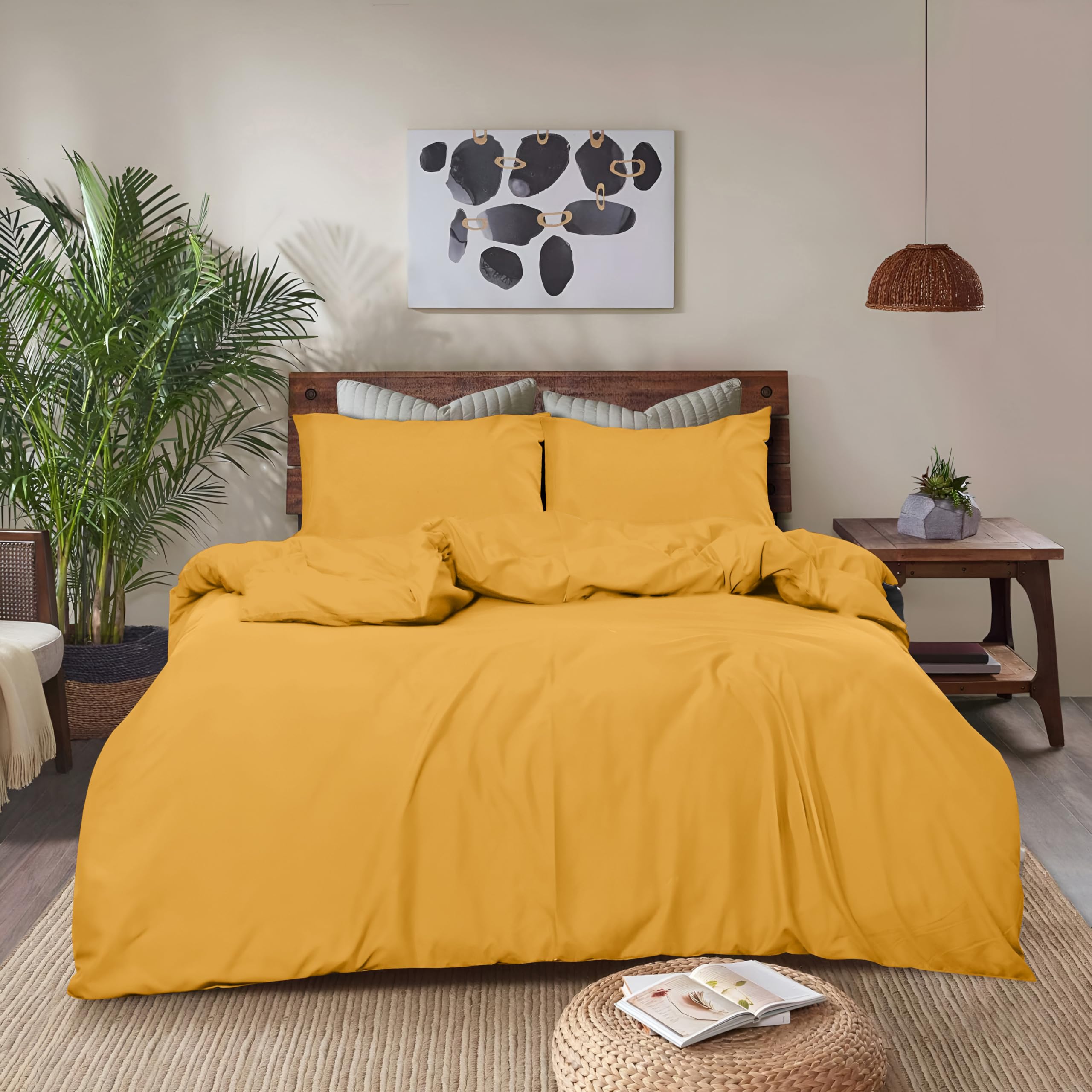 Parure de lit King size ocre microfibre brossée facile à repasser