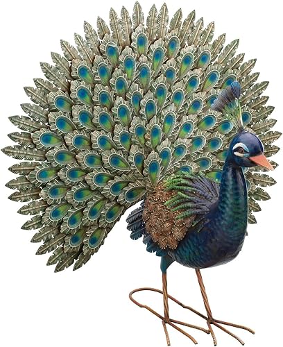 Regal Art & Gift Peacock Outdoor Statue, Decorative Garden Sculpture, Unique Metal Outdoor Figurine, Lawn Ornament Statue for Garden, Outdoor Sculpture for Yard, Wings Open, 25.25'L x9.75'W x 24.75'H