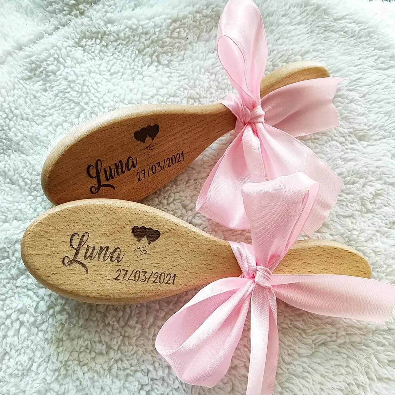 Set Da 3 Pezzi Set Di Spazzole E Pettini Personalizzati Personalizzati For Neonati, Spazzola For Capelli For Bambini, Pettine In Legno Bambini, Cuffia For Culla, Spazzola Con Setole Di Capra Naturali