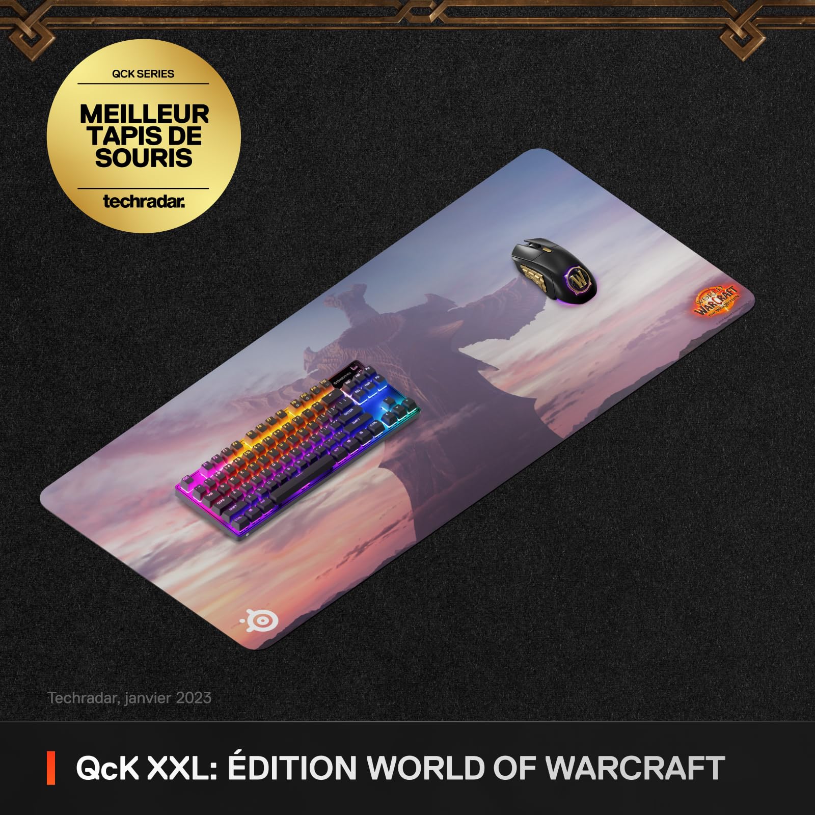 SteelSeries Tapis de Souris QcK - World of Warcraft Edition - Objet en Jeu - Tapis épais XXL - Recouvre Les Bureaux - Suivi et stabilité optimaux - Optimisé pour Les capteurs de Jeu