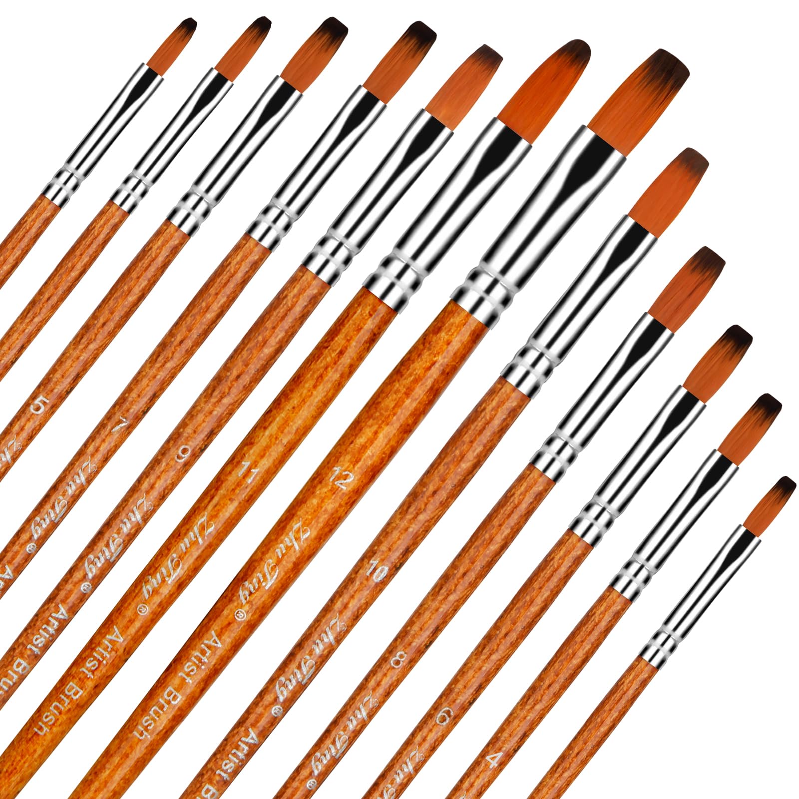 Himmlfel platte penselen en schuine penselen, 12 stuks penselen voor veel schilderbehoeftes, voor acryl-, aquarel-, olie- en gouache-schilderen, penselen voor kunstenaars en beginners Himmlfel platte penselen en schuine penselen, 12 stuks penselen voor veel schilderbehoeftes, voor acryl-, aquarel-, olie- en gouache-schilderen, penselen voor kunstenaars en beginners