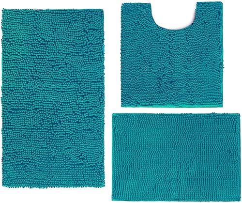 Miniatura 4 de Madeals Juego de 4 alfombras de baño con tapa de inodoro y juego de alfombras, juego de alfombras de baño suaves y peludas de 3 piezas y alfombra de