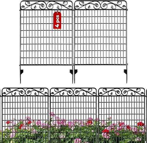 Idzo Paquete de 4 bordes decorativos para valla de jardín, 36 pulgadas de largo x 44 pulgadas de alto, barrera de animales a prueba de óxido, puerta