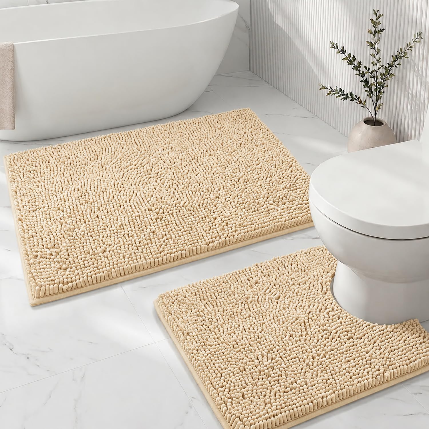 Juego de 2 alfombras de baño, superabsorbentes, suaves, gruesas, lavables a máquina, alfombra de baño de felpilla antideslizante, tapetes de baño para baño, 20 x 32 pulgadas más 20 x 20