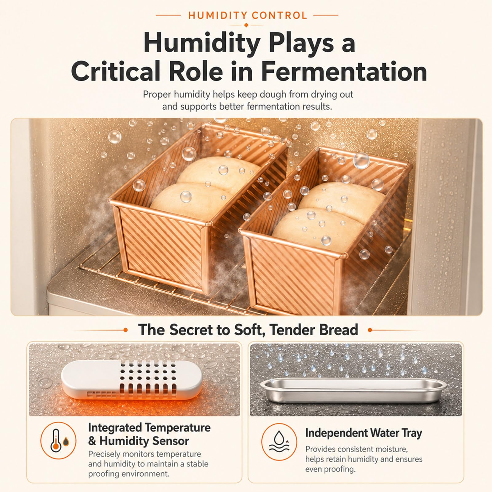 Circulación de Aire Caliente, Fermentadora de Pan 40L con Control de Temperatura y Humedad para Fermentación Uniforme de Pan, Pizza y Yogur
