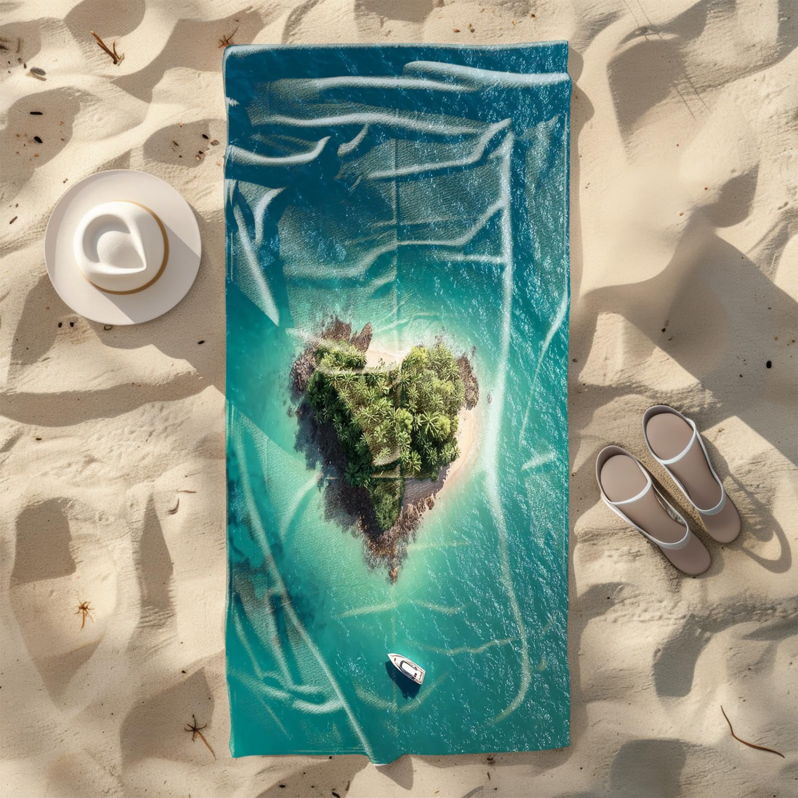 Telo Mare Microfibra Grande 200X200 Isole, Barche Telo da Mare Matrimoniale Xxl,Ad Asciugatura Rapida, Telo Bagno Senza Sabbia,Spiaggia, Campeggio, Escursionismo, Picnic