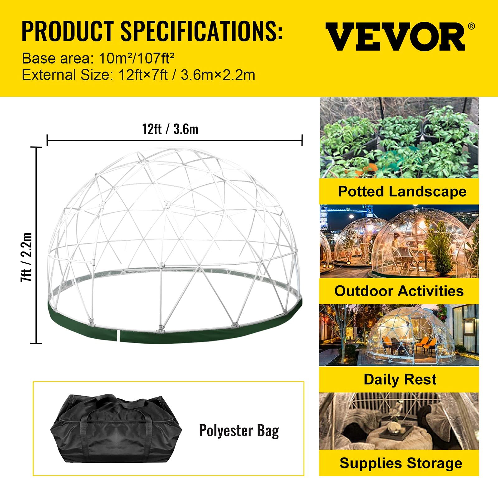 Buy VEVOR Garden Dome with PVC Cover and Mesh Cover Geodesic Dome