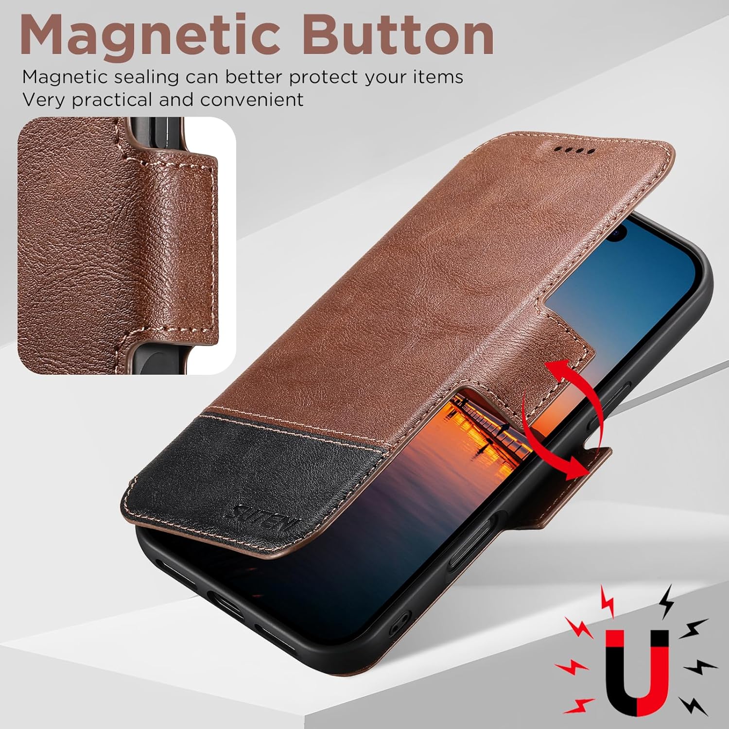 SINIANL Compatible with Magsafe 2 in 1 Detachable for iPhone 17 Pro Max Wallet Case with Card Holder, Leather Magnetic Kickstand Shockproof Removable Flip Protective Cover for iPhone 17 Pro Max Brown