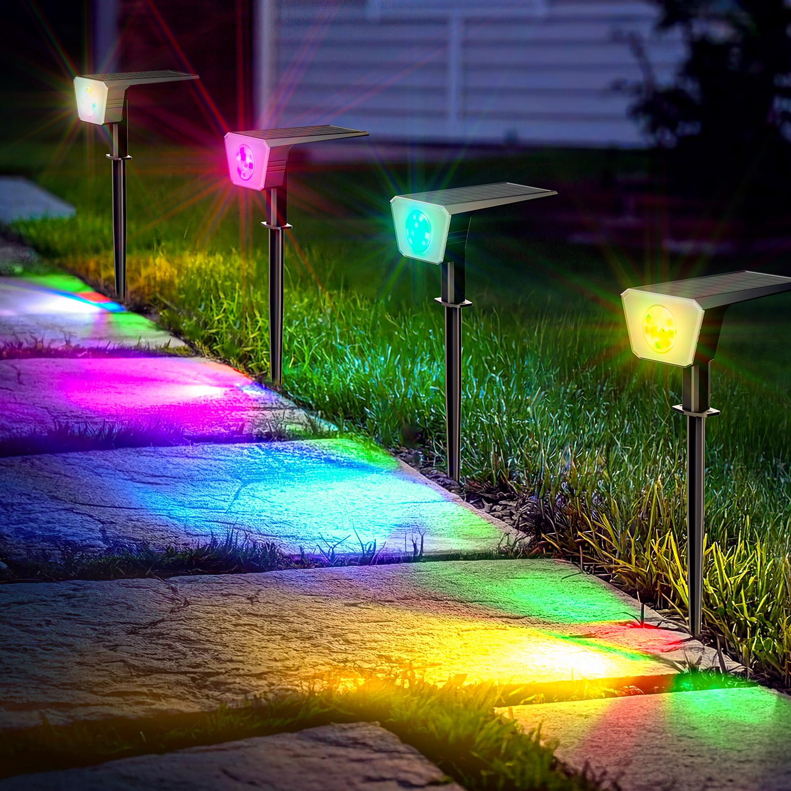 FIFlying Solarlampen für Außen Garten, 2 Stück 7000K Kaltweiß Solarstrahler, Solarleuchte mit IP67 Wasserdicht, 3 Beleuchtungsmodi, für Außen, Garten, Rasen, Anlage, Statue, Hof, Wege